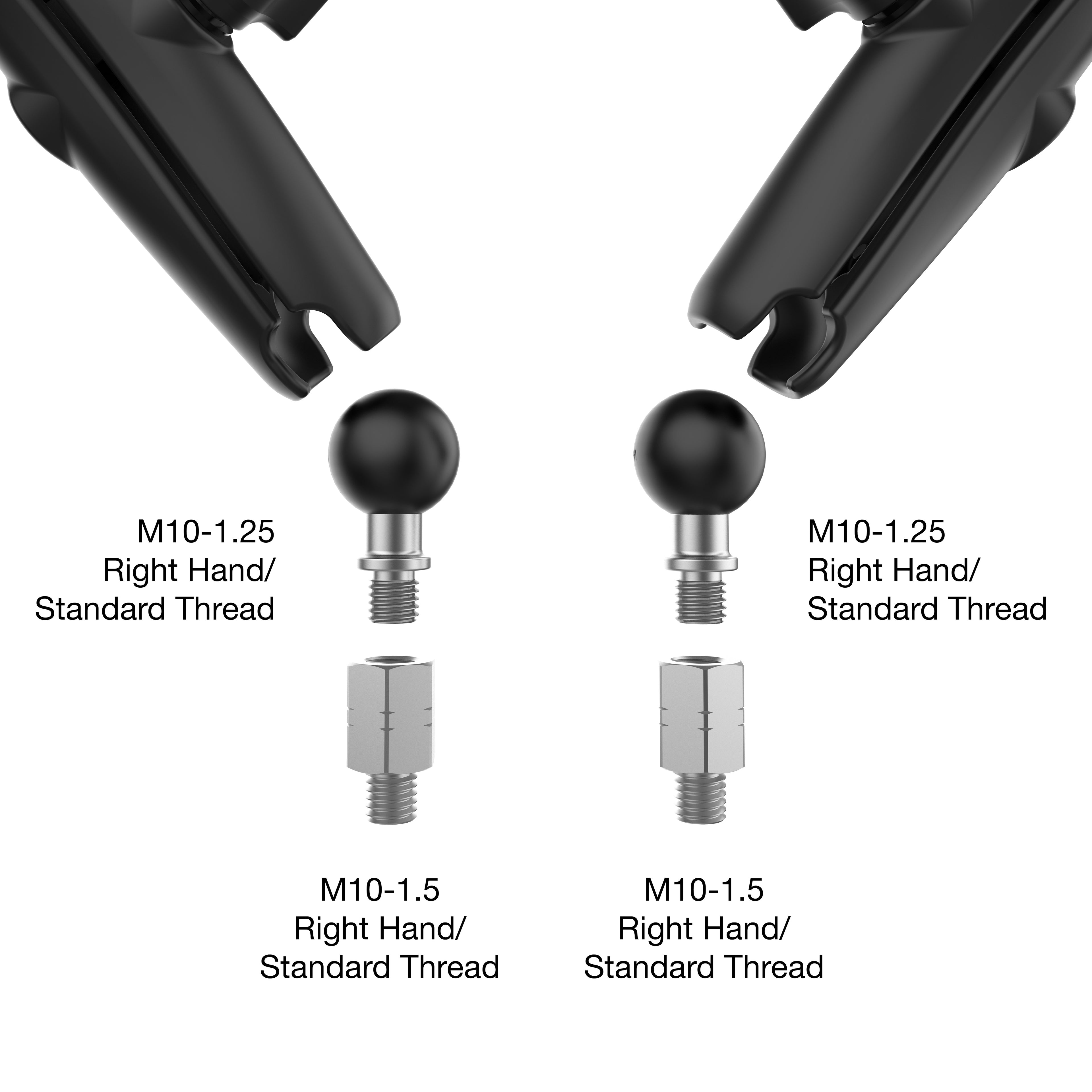 RAM Tough-Mirror™ Kit met M10-1.25 Basis + M10-1.5 Adapters - Lange Arm - RAM Mounts RAM-B-349-M1015-C-465RL afbeelding 2
