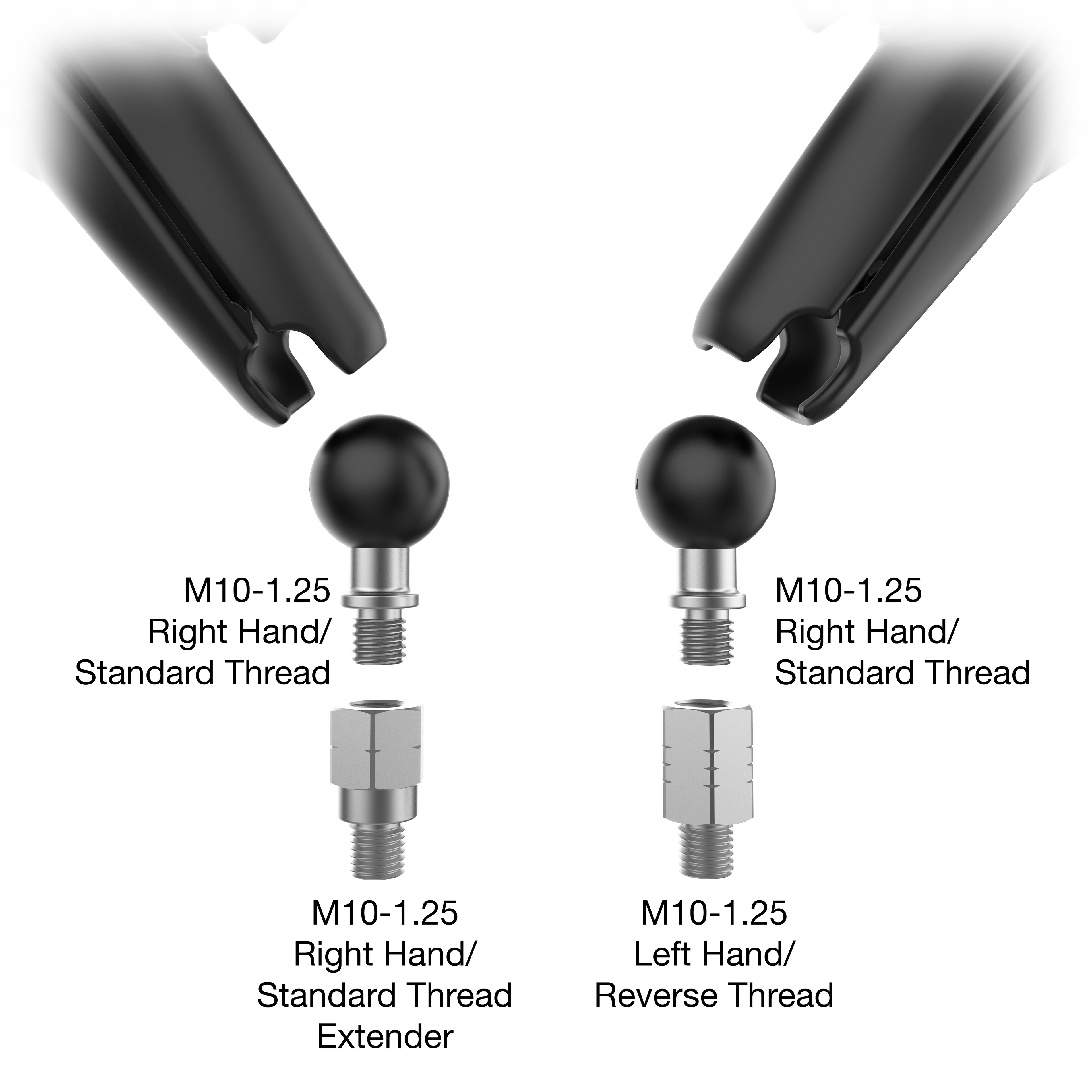 RAM Tough-Mirror™ Kit met M10-1.25 Basis + Omgekeerde Adapter - Lange Arm - RAM Mounts RAM-B-349-RTA-C-465RL afbeelding 2