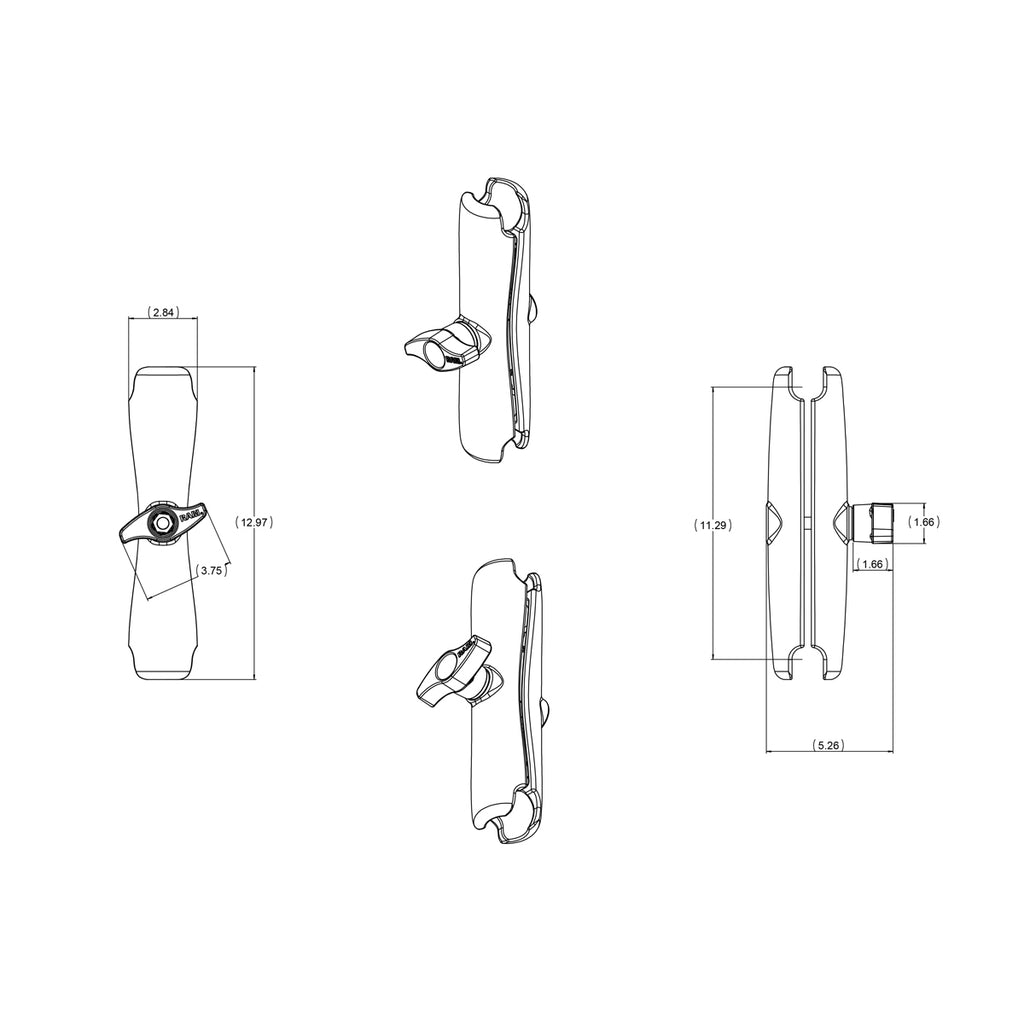RAM Dubbele Socket Arm - D Maat Lang - RAM Mounts RAM-D-201U-E afbeelding 2