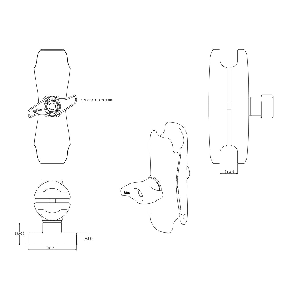 RAM Dubbele Socket Arm met Klemmoer - D Maat Medium - RAM Mounts RAM-D-201U-MI1 afbeelding 2