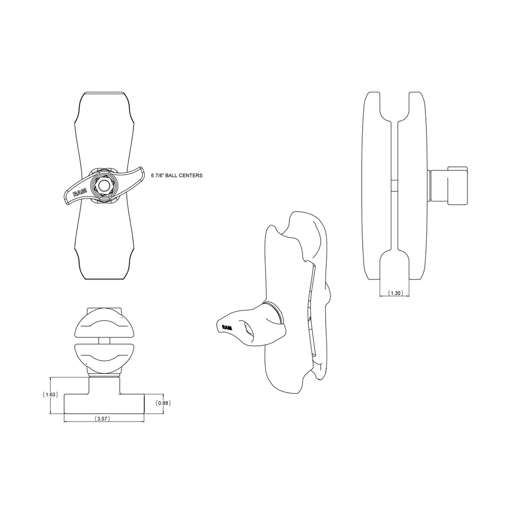RAM Dubbele Socket Arm - D Maat Medium - RAM Mounts RAM-D-201U afbeelding 2