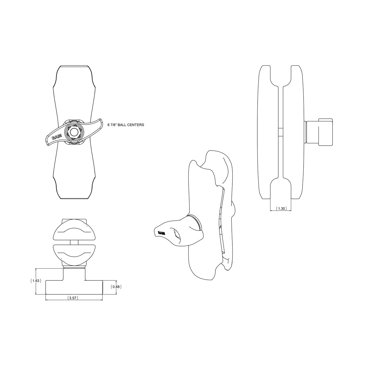 RAM Dubbele Socket Arm - D Maat Medium - RAM Mounts RAM-D-201U afbeelding 2