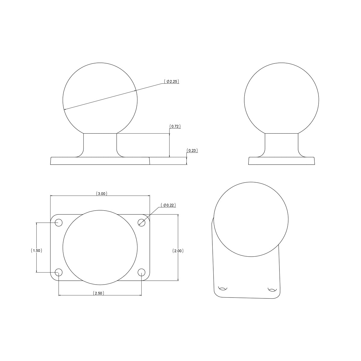 RAM Bal Basis met 1,5 "x 2,5" 4-Gat Patroon - D Maat - RAM Mounts RAM-D-202U-23 afbeelding 2