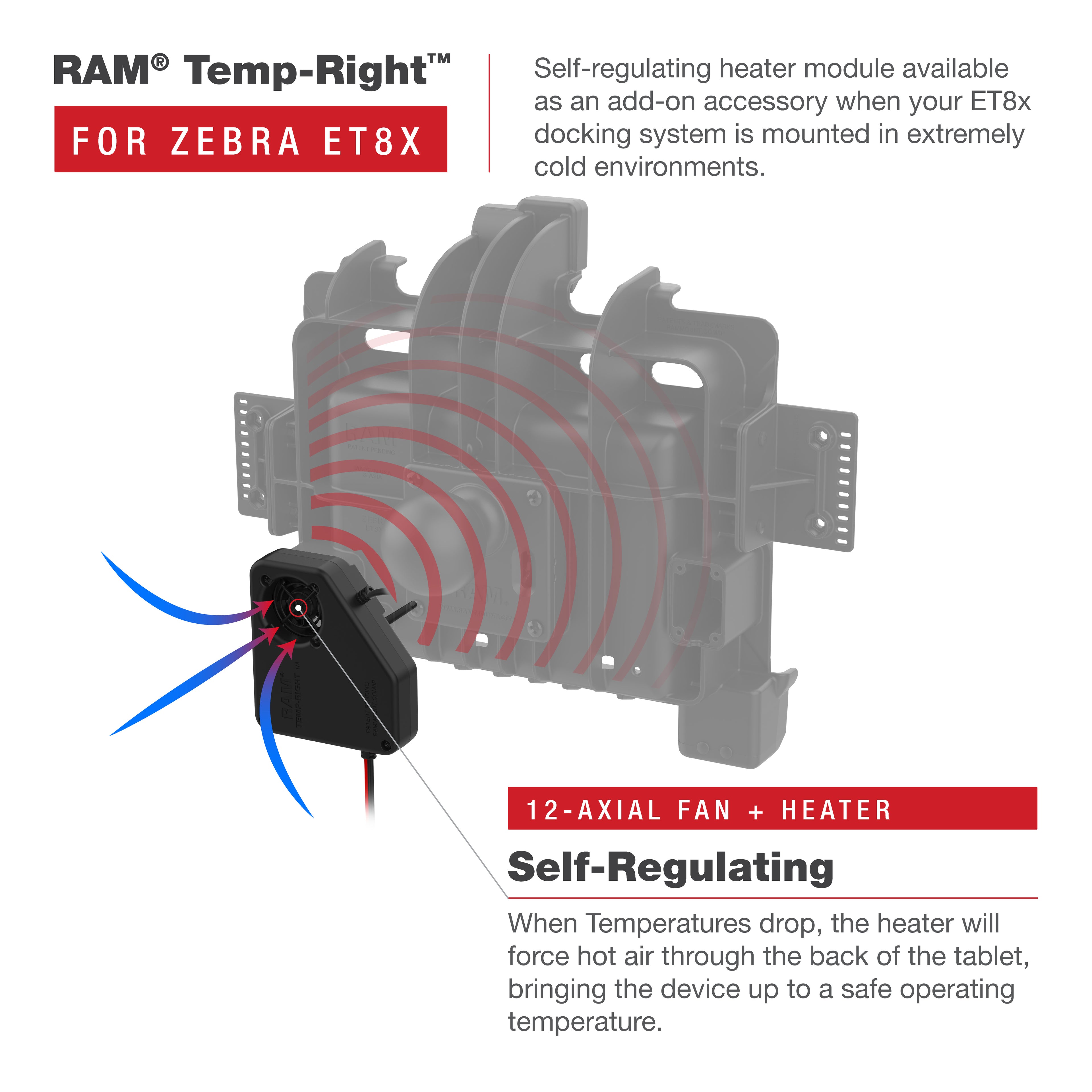 RAM Temp-Right™ Dock Verwarming Module voor Zebra ET8x 2-in-1 Tablet - RAM Mounts RAM-DOCK-HEATER1-AU afbeelding 4