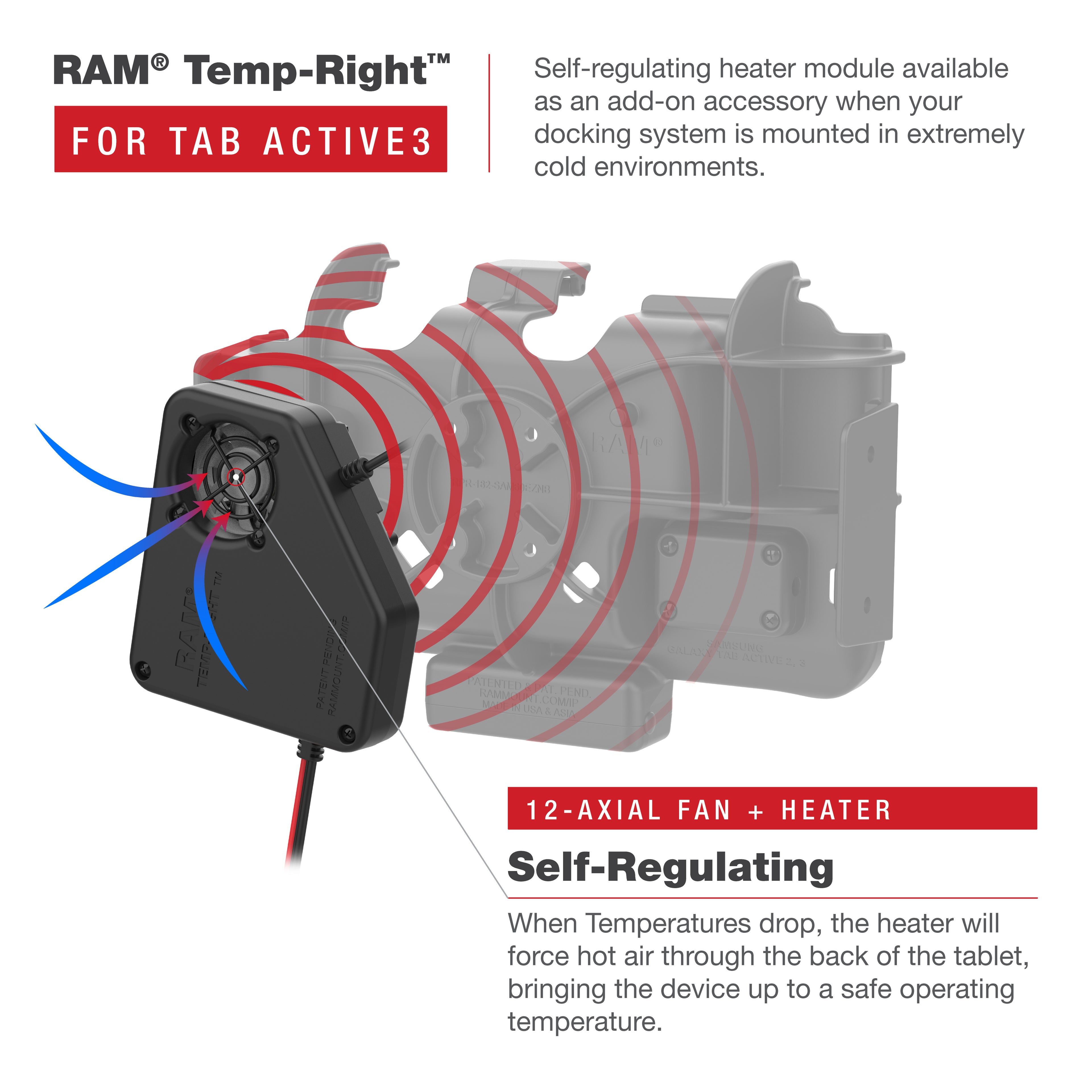RAM Temp-Right™ Dock Verwarmingsmodule voor Samsung Tab Active5 & 3 - RAM Mounts RAM-DOCK-HEATER1-CU afbeelding 4