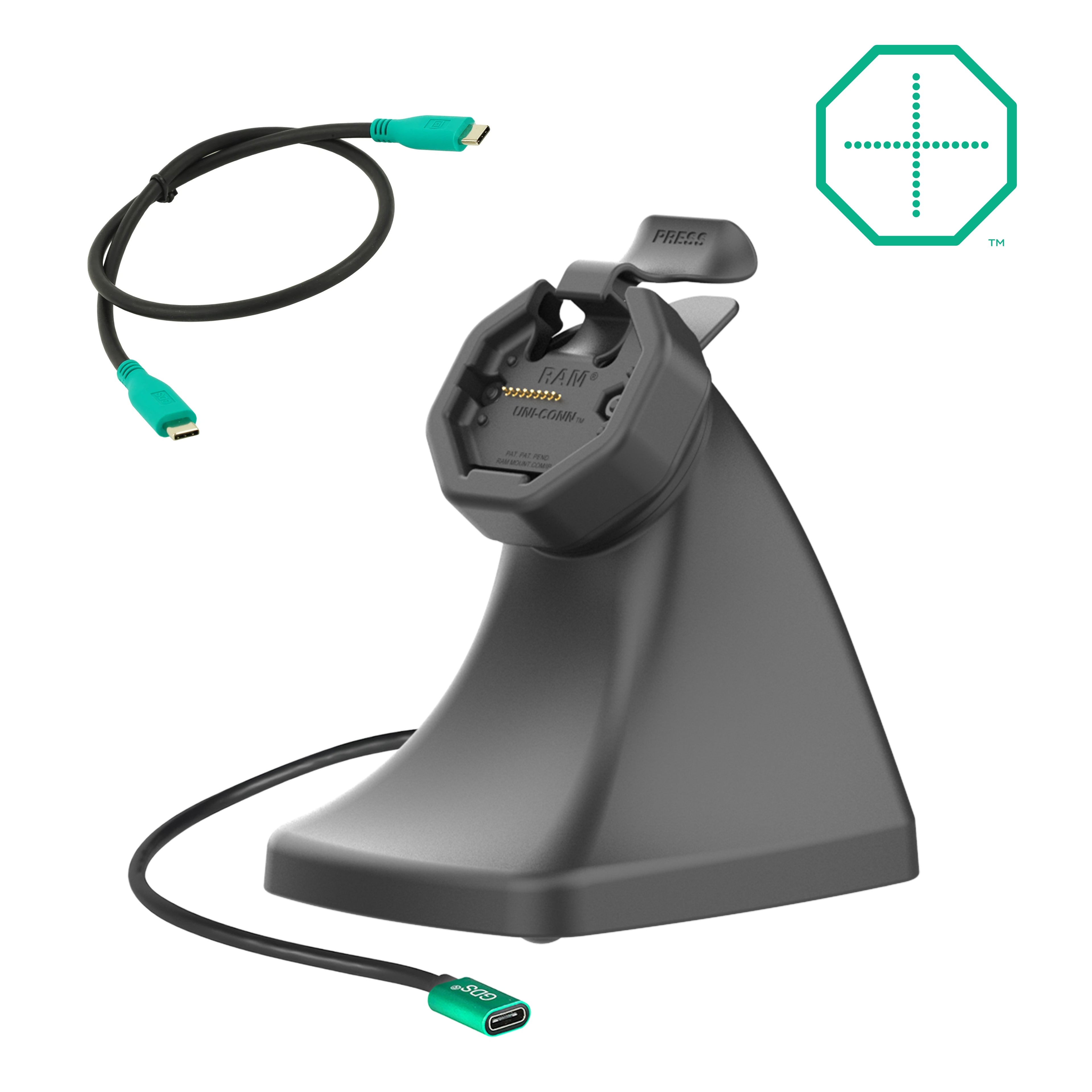 GDS uni conntrade powered snap in kiosk dock met USB-C - RAM Mounts RAM-GDS-DOCK-D10K-U3-C