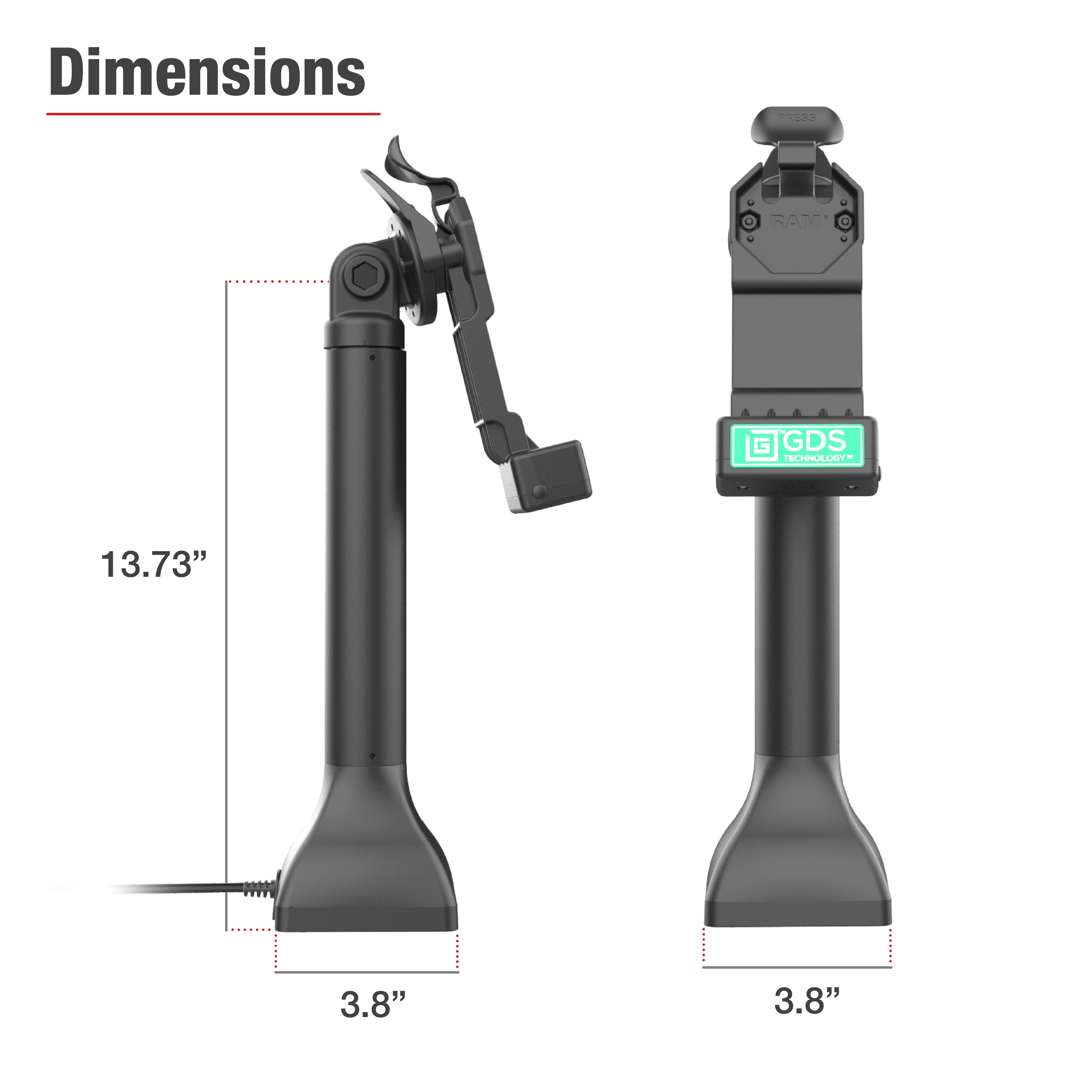 GDS® Uni-Conn™ 35,56 cm (14") Pedestal Dock met oplaadfunctie via PoE - RAM Mounts RAM-GDS-DOCK-D11-14-U1E afbeelding 6