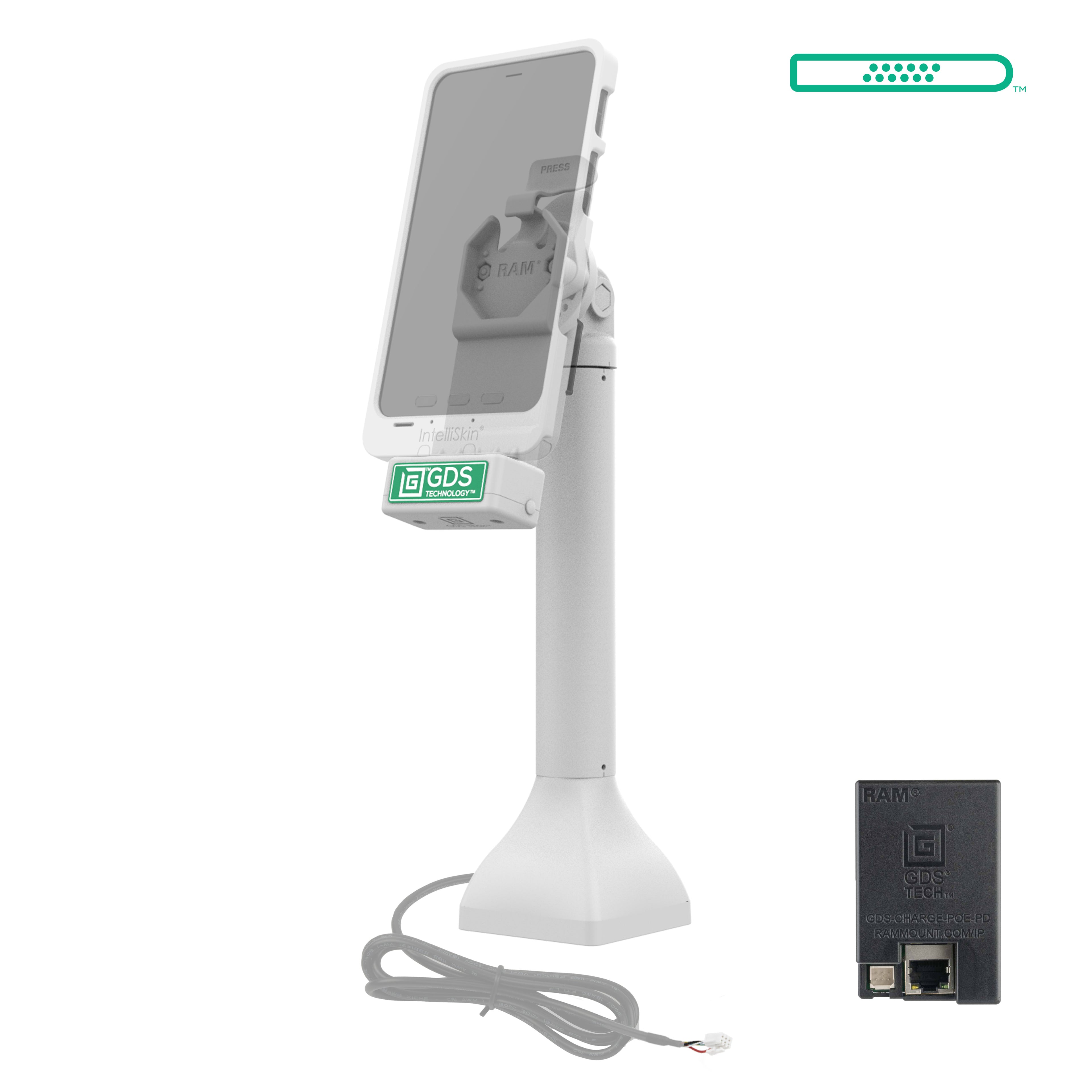 GDS® Uni-Conn™ 35,56 cm (14") Pedestal Dock met oplaadfunctie via PoE - Grijs - RAM Mounts RAM-GDS-DOCK-D11-14-U1E-GRY afbeelding 2