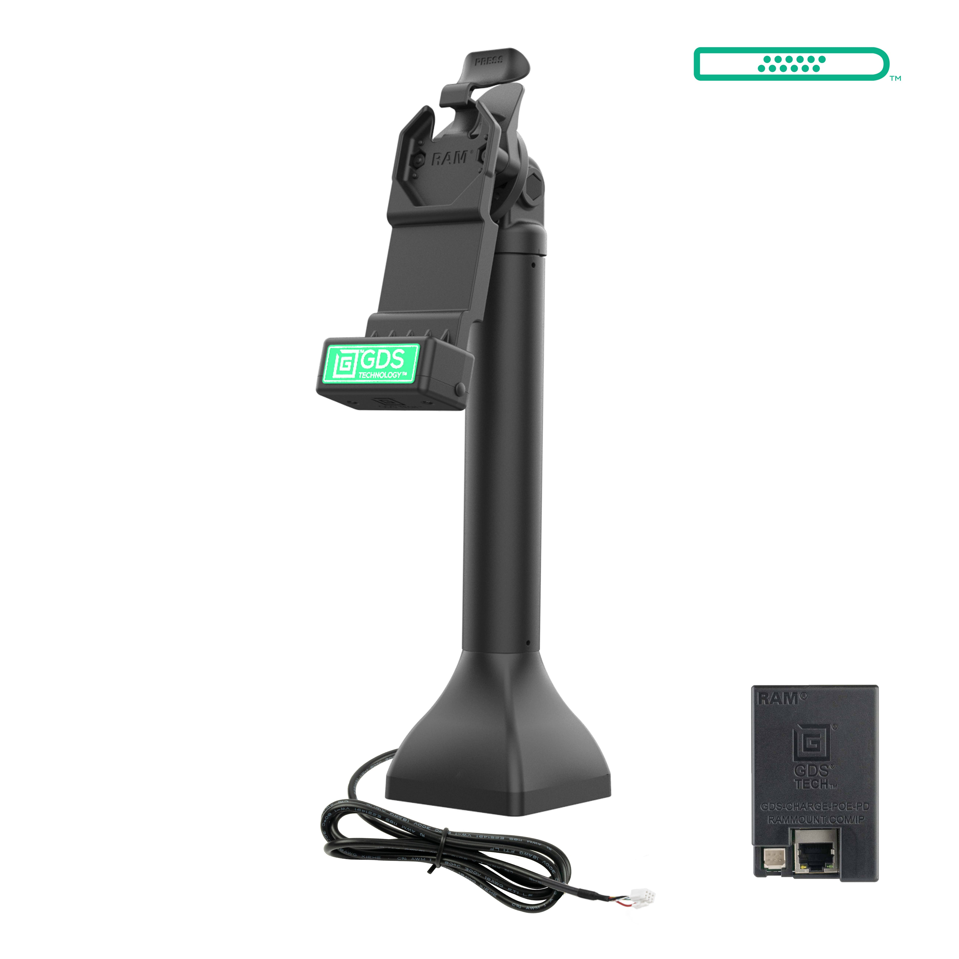 GDS® Uni-Conn™ 35,56 cm (14") Pedestal Dock met oplaadfunctie via PoE - RAM Mounts RAM-GDS-DOCK-D11-14-U1E afbeelding 1