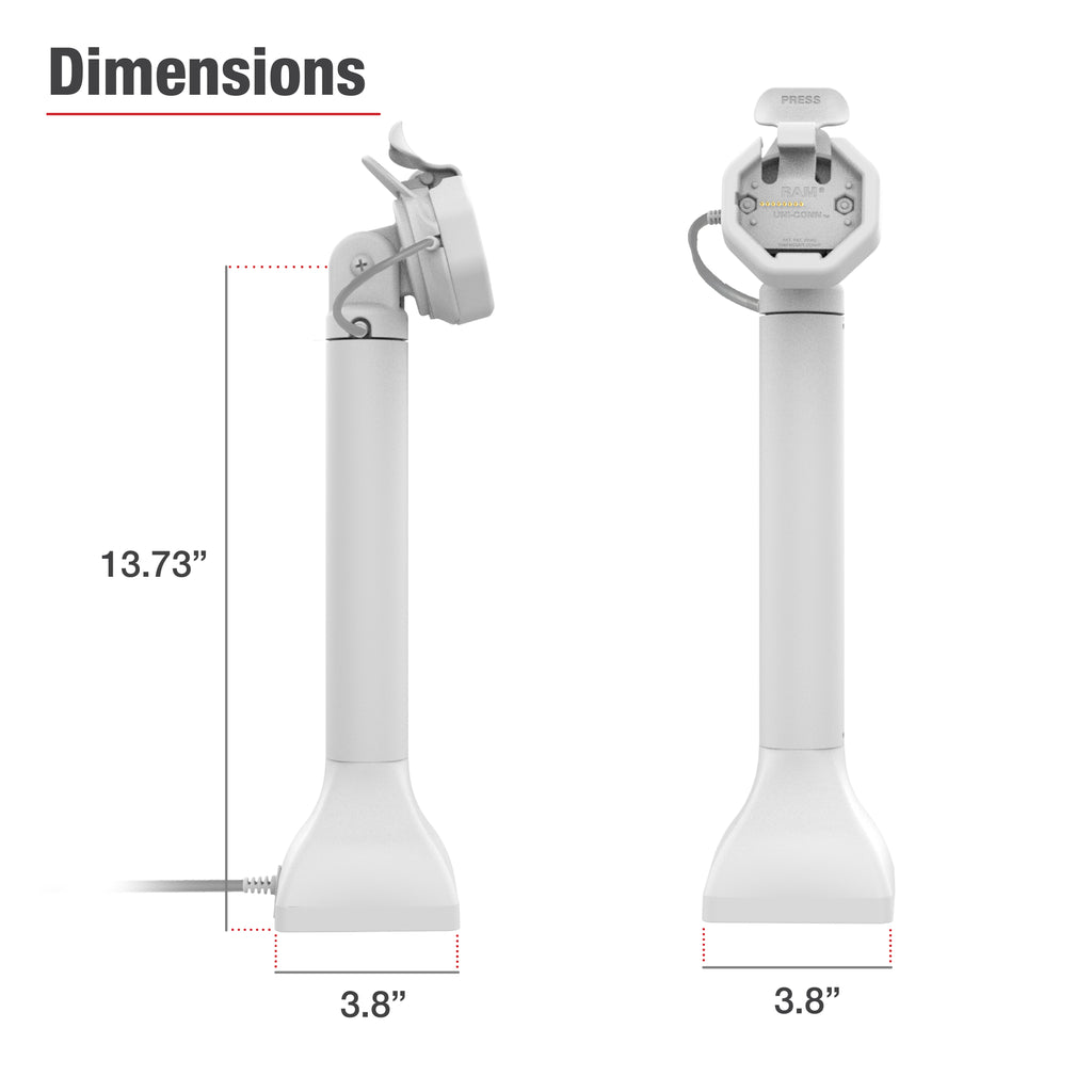 GDS® Uni-Conn™ 35,56 cm (14") Pedestal Dock met oplaadfunctie via PoE - Grijs - RAM Mounts RAM-GDS-DOCK-D11-14-U3E-GRY afbeelding 5