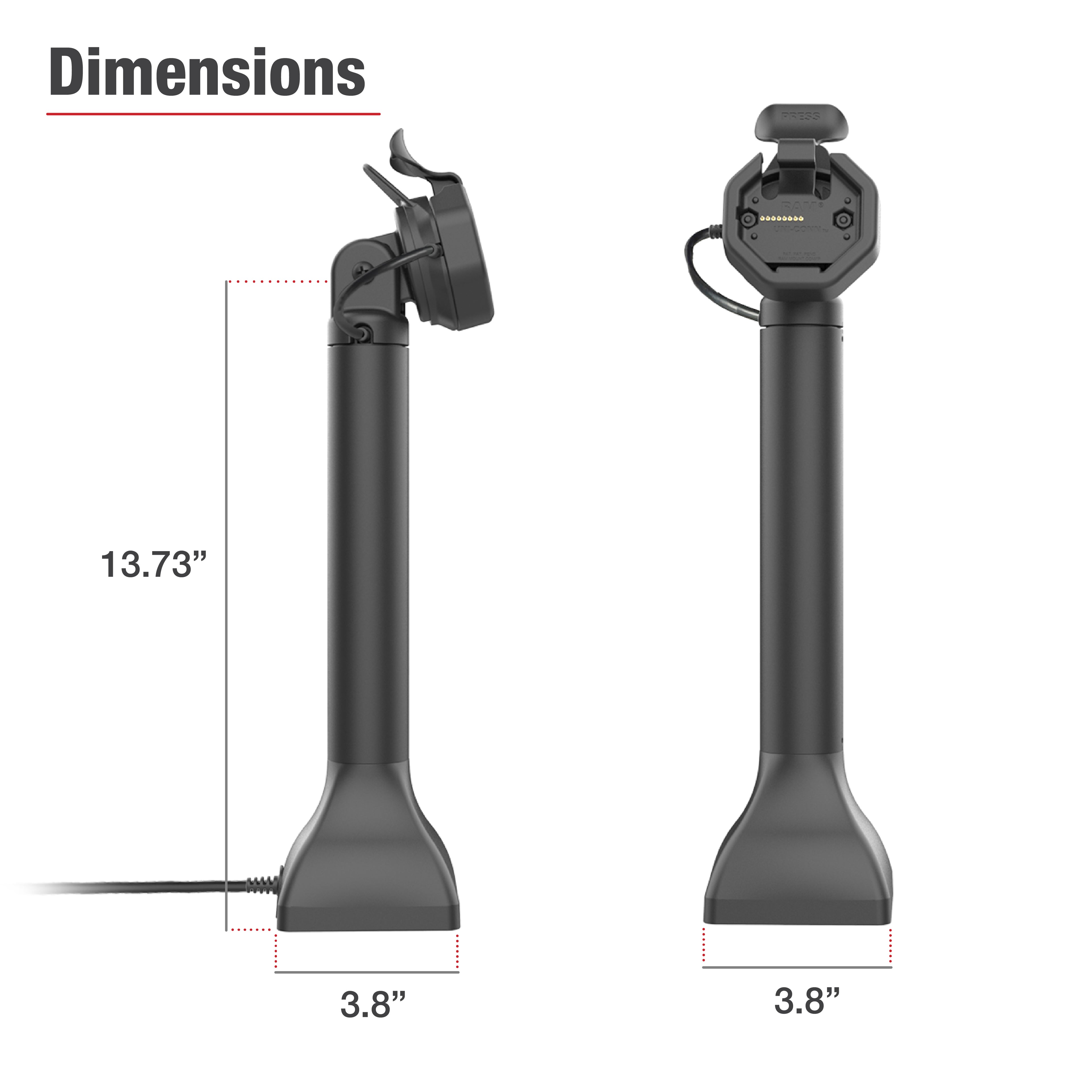 GDS® Uni-Conn™ Pedestal Dock 35,56 cm (14") met oplaadfunctie via PoE - RAM Mounts RAM-GDS-DOCK-D11-14-U3E afbeelding 5