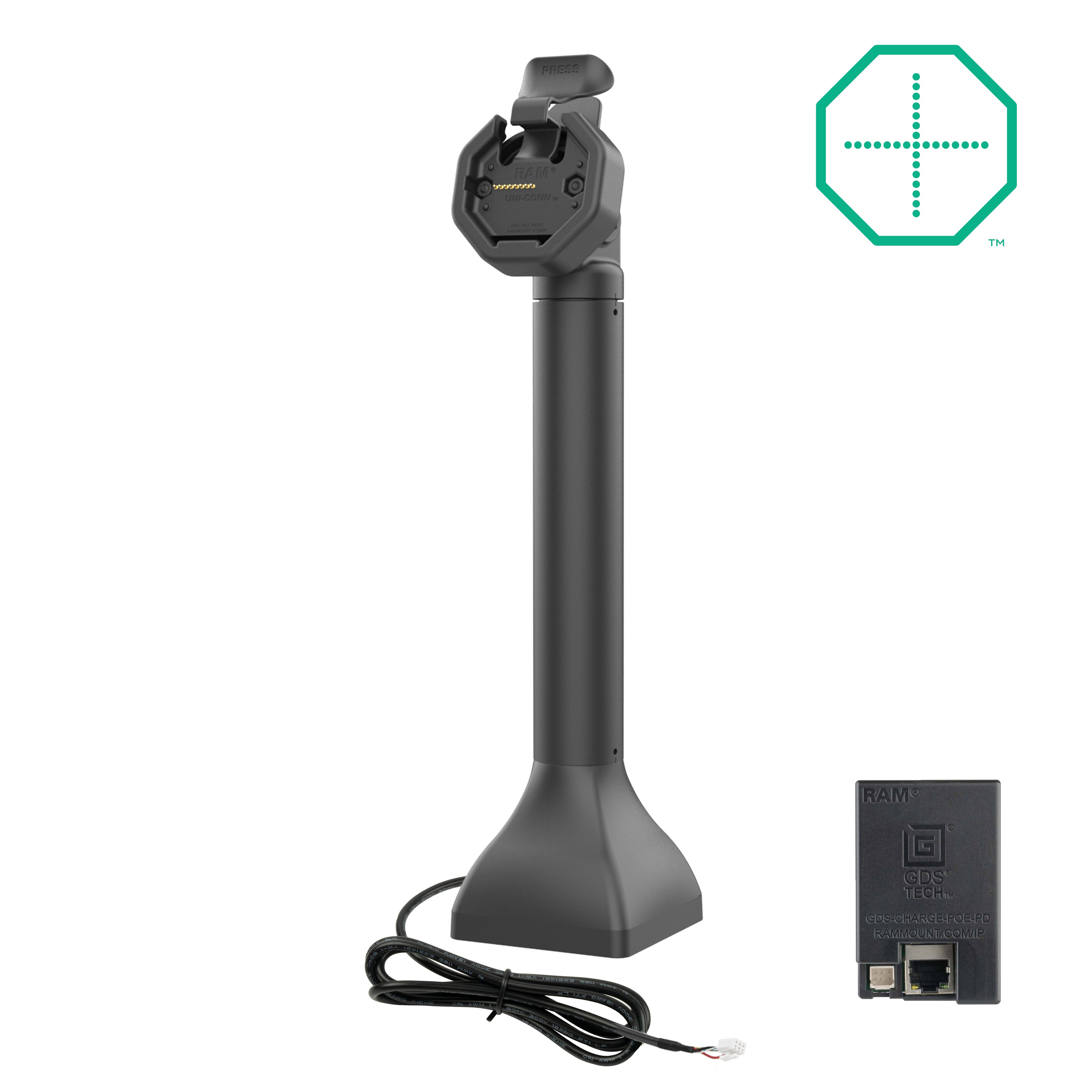 GDS® Uni-Conn™ Pedestal Dock 35,56 cm (14") met oplaadfunctie via PoE - RAM Mounts RAM-GDS-DOCK-D11-14-U3E afbeelding 1