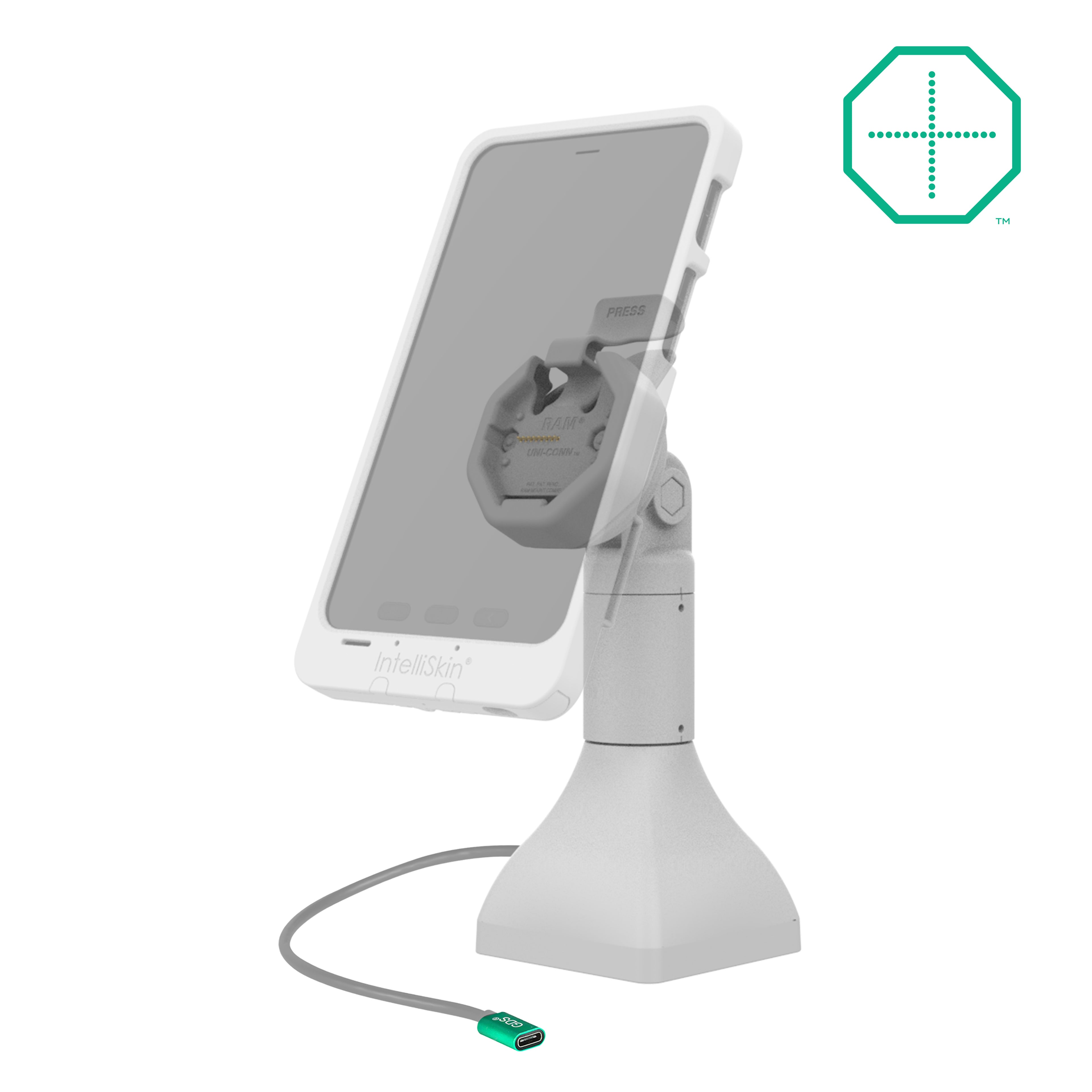 GDS® Uni-Conn™ 17,78 cm (7") Pedestal Dock met oplaadfunctie via USB-C - Grijs - RAM Mounts RAM-GDS-DOCK-D11-7-U3C-GRY afbeelding 2