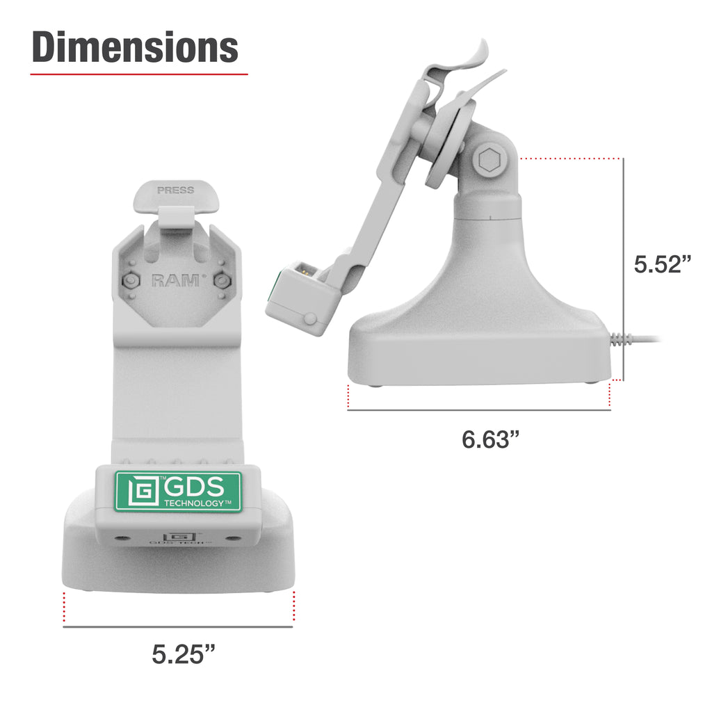 GDS® Uni-Conn™ Kantel- en Draai Kiosk Dock met oplaadfunctie via USB-C + Data - Grijs - RAM Mounts RAM-GDS-DOCK-D14-U1C-2A-GRY afbeelding 6