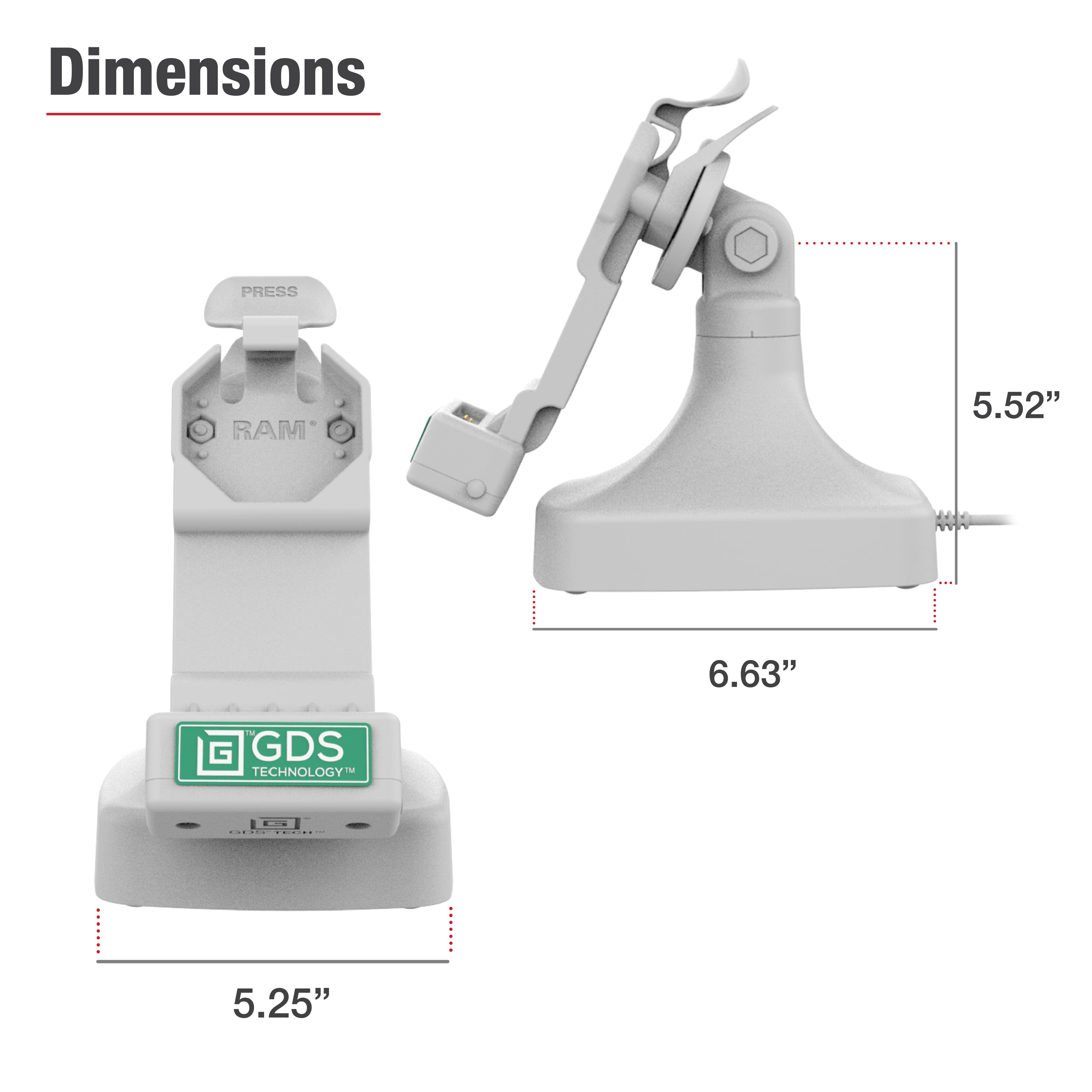 GDS® Uni-Conn™ Kantel- en Draai Kiosk Dock met oplaadfunctie via USB-C + Data - Grijs - RAM Mounts RAM-GDS-DOCK-D14-U1C-2A-GRY afbeelding 6