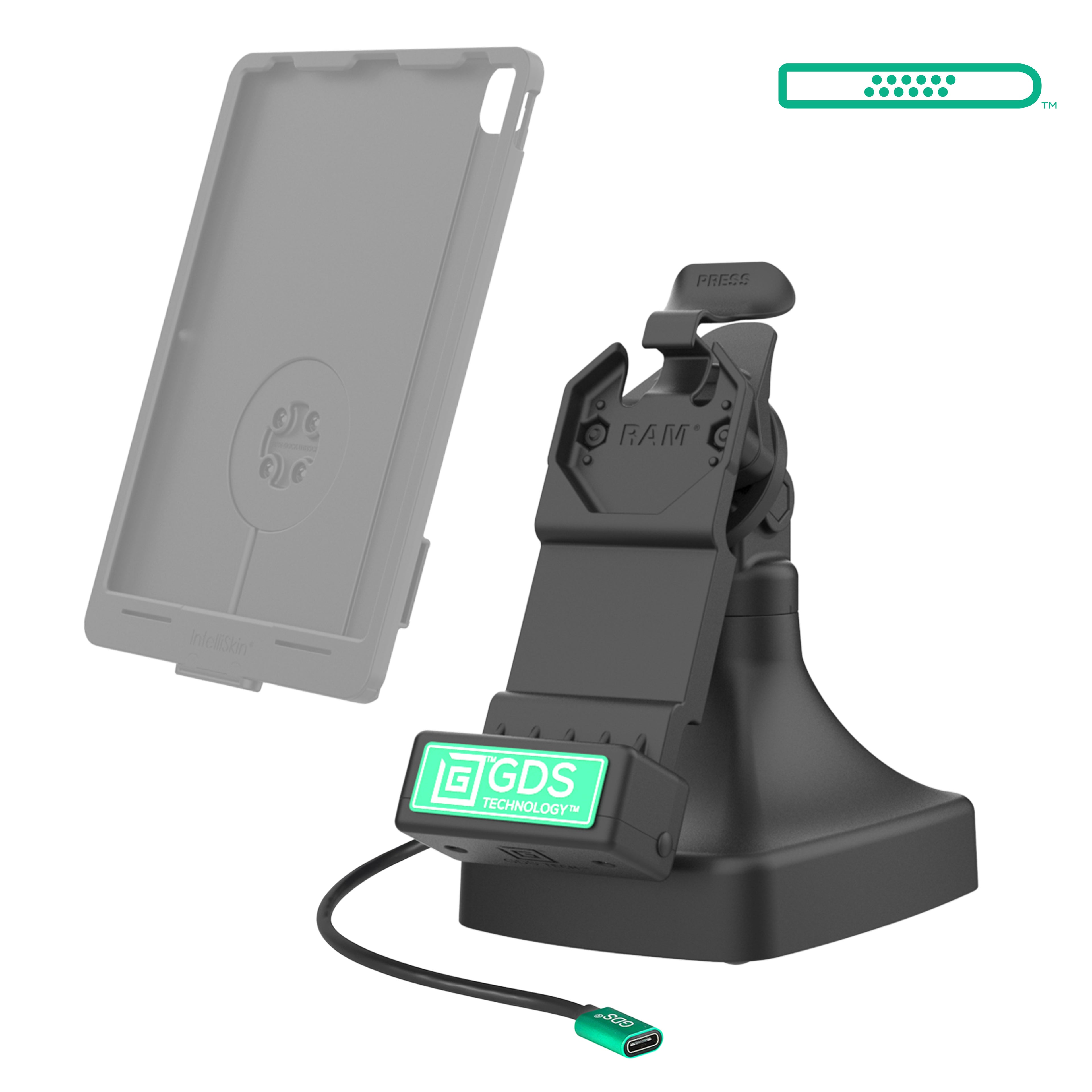 GDS® Uni-Conn™ Kantel- en Draai Kiosk Dock met oplaadfunctie via USB-C + Data - RAM Mounts RAM-GDS-DOCK-D14-U1C-2A afbeelding 2