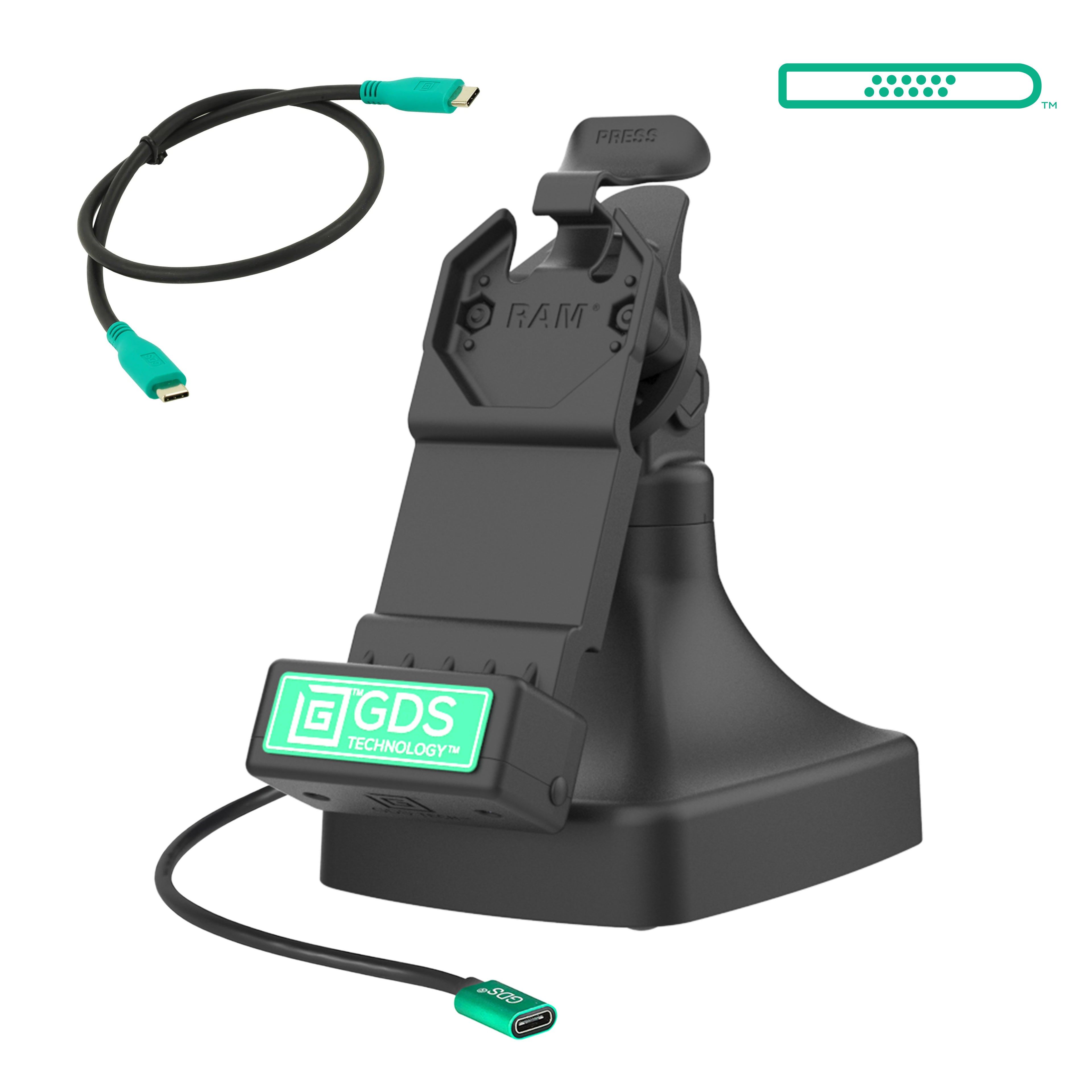 GDS uni conntrade kantel en draai kiosk dock met oplaadfunctie via USB-C - RAM Mounts RAM-GDS-DOCK-D14-U1C