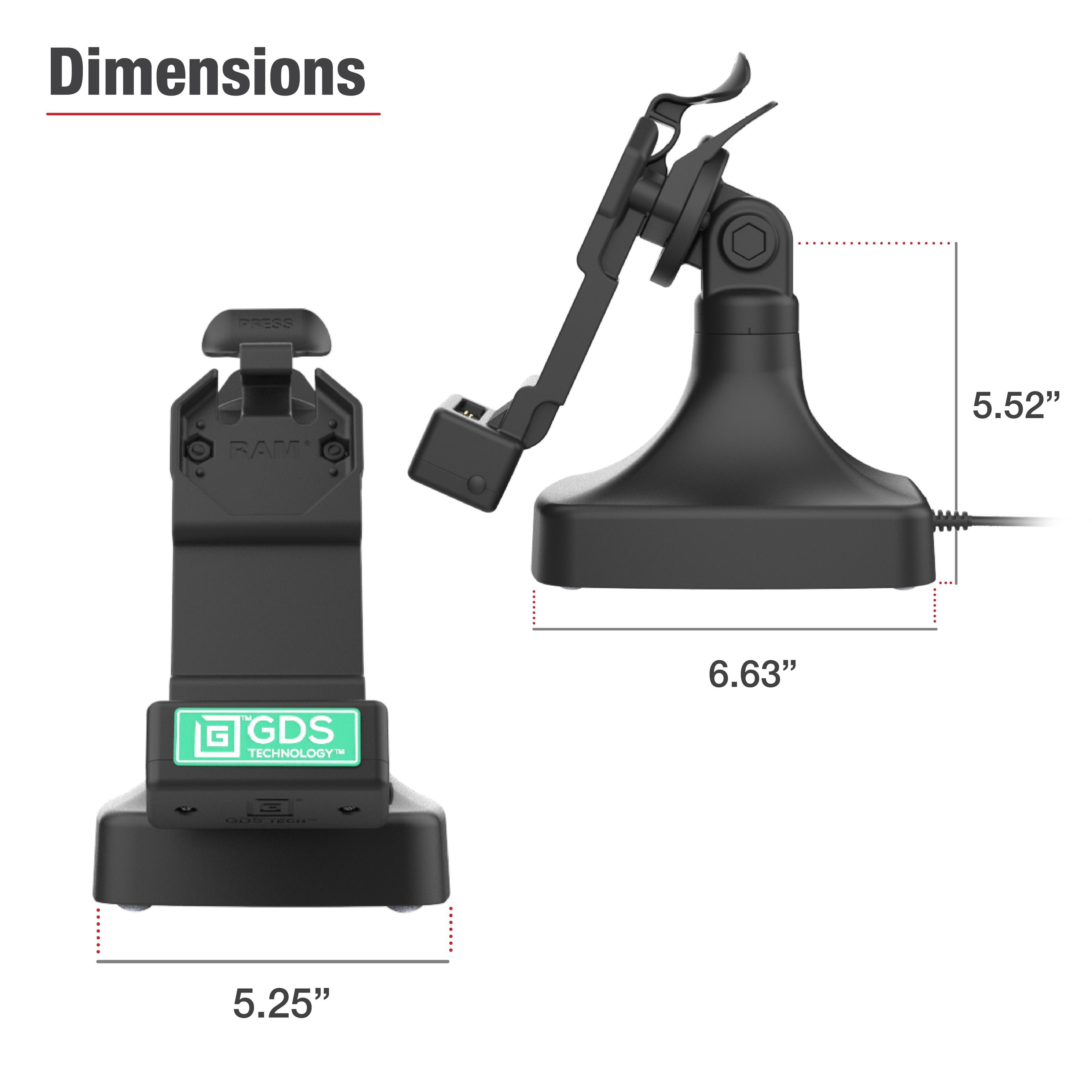 GDS® Uni-Conn™ Kantel- en Draai Kiosk dock met oplaadfunctie via USB-C - RAM Mounts RAM-GDS-DOCK-D14-U1C afbeelding 5