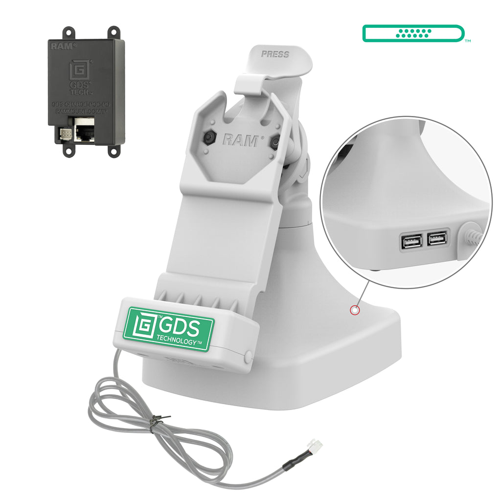 GDS® Uni-Conn™ Kantel- en Draai Kiosk Dock met oplaadfunctie via PoE + Data - Grijs - RAM Mounts RAM-GDS-DOCK-D14-U1E-2A-GRY afbeelding 1