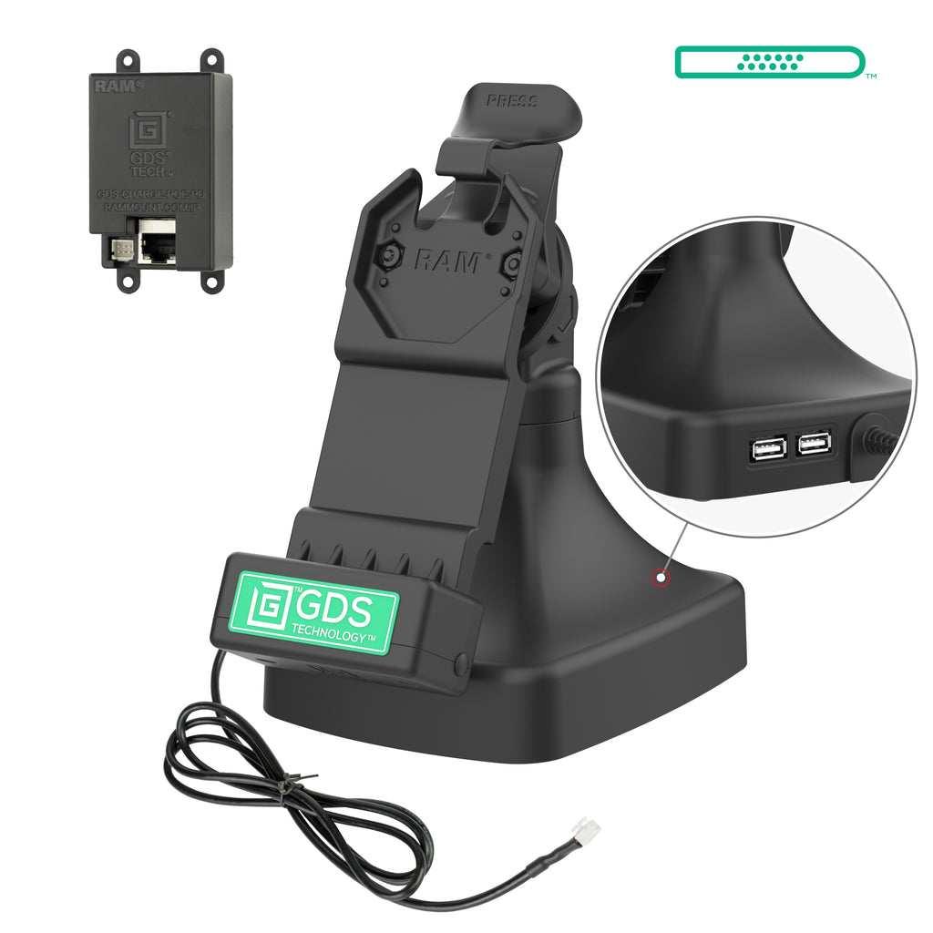 GDS uni conntrade kantel en draai kiosk dock met oplaadfunctie via PoE data - RAM Mounts RAM-GDS-DOCK-D14-U1E-2A