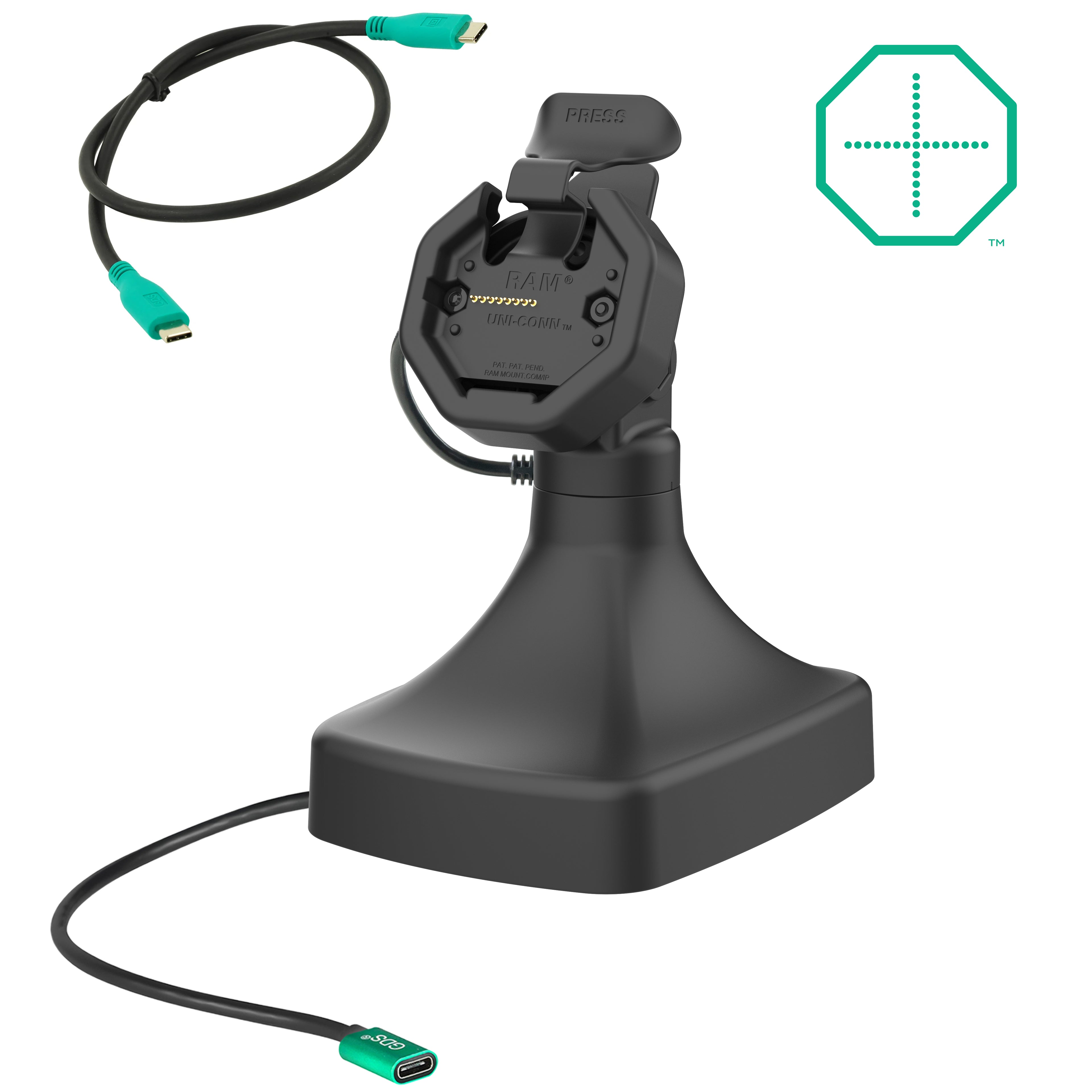 GDS® Uni-Conn™ Kantel- en Draai Kiosk Dock met oplaadfunctie via USB-C - RAM Mounts RAM-GDS-DOCK-D14-U3C afbeelding 1