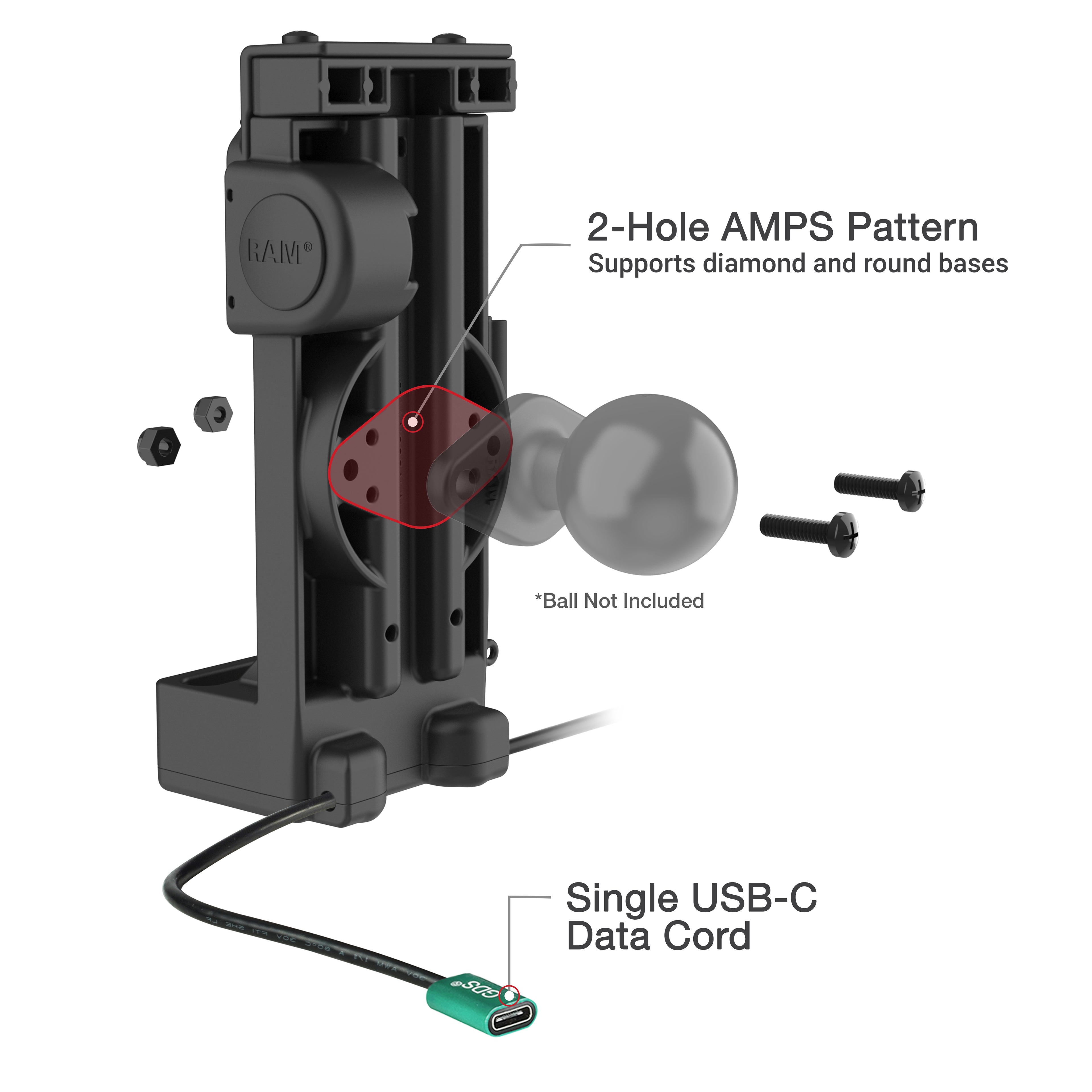 GDS® Uni-Conn™ Veerspanningslader met enkele USB-C-dock - RAM Mounts RAM-GDS-DOCK-V12-U1CP-CU afbeelding 5