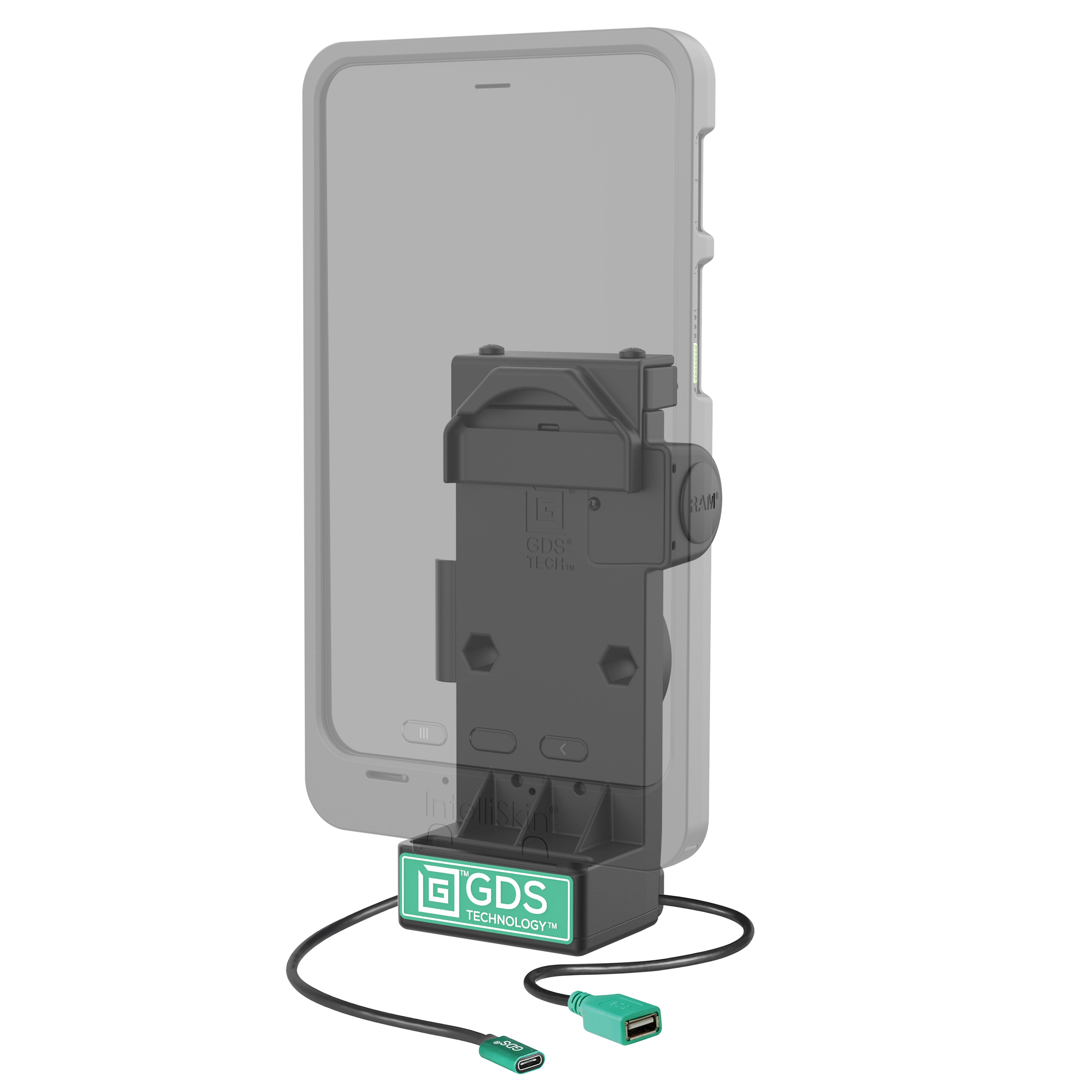 GDS® Uni-Conn™ Veerspanningsgeladen Verbindingsmogelijkheid + Enkele USB-A Dock - Verwarmde pennen - RAM Mounts RAM-GDS-DOCK-V12-U1CPDHU afbeelding 2