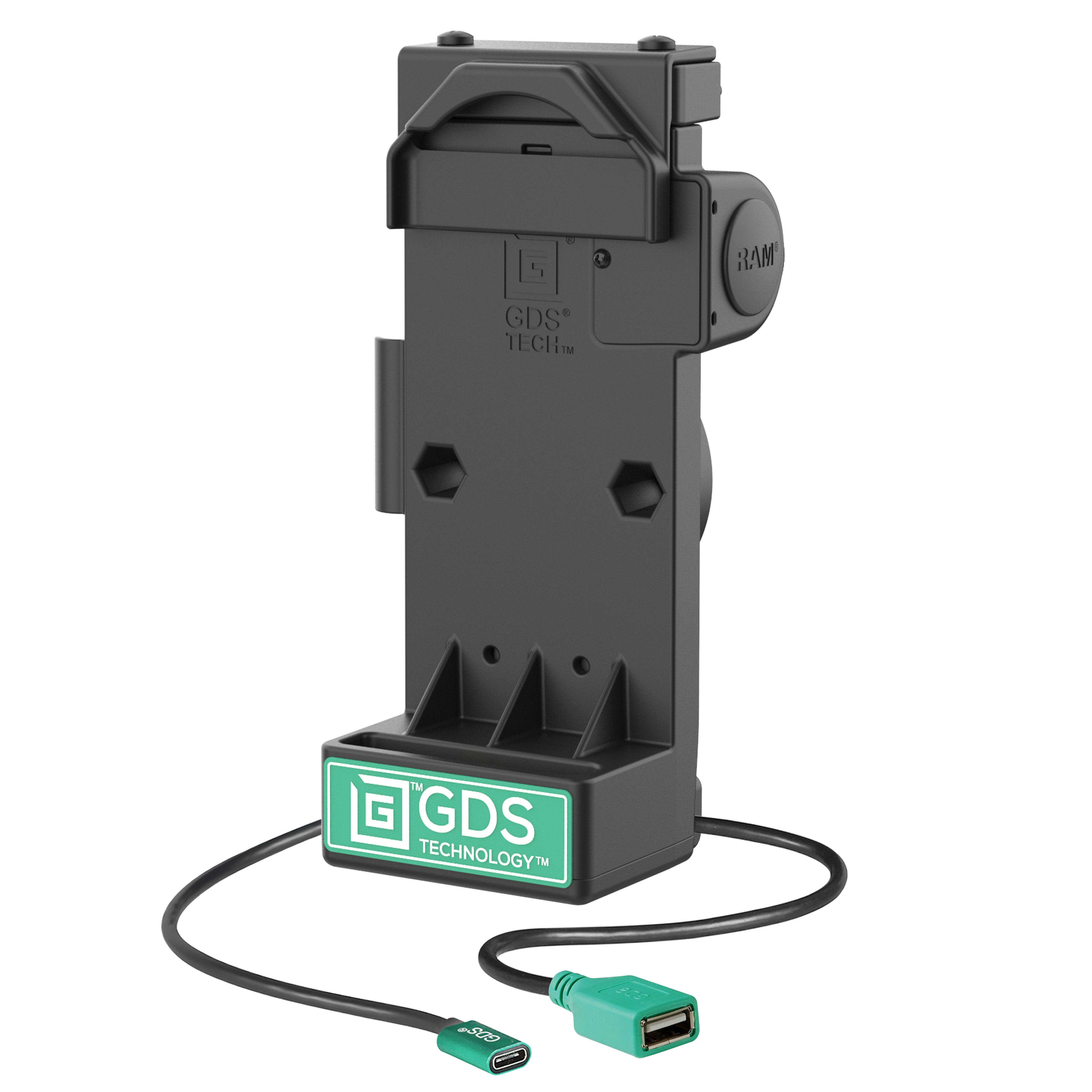 GDS® Uni-Conn™ Non-Locking Veerspringgeladen Stroom + Enkele USB-A Dock - RAM Mounts RAM-GDS-DOCK-V12-U1CPDU afbeelding 1