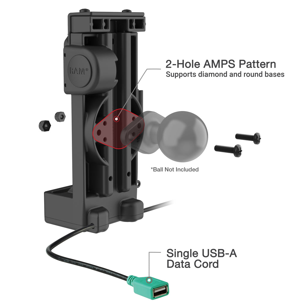 GDS® Uni-Conn™ Non-Locking Veerspringgeladen Stroom + Enkele USB-A Dock - RAM Mounts RAM-GDS-DOCK-V12-U1CPDU afbeelding 5