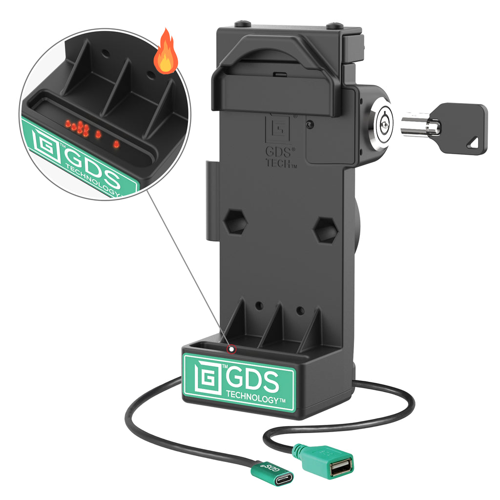 GDS uni conn vergrendelbare veerbelaste stroom USB a dock verwarmde pennen - RAM Mounts RAM-GDS-DOCKL-V12-U1CPDHU