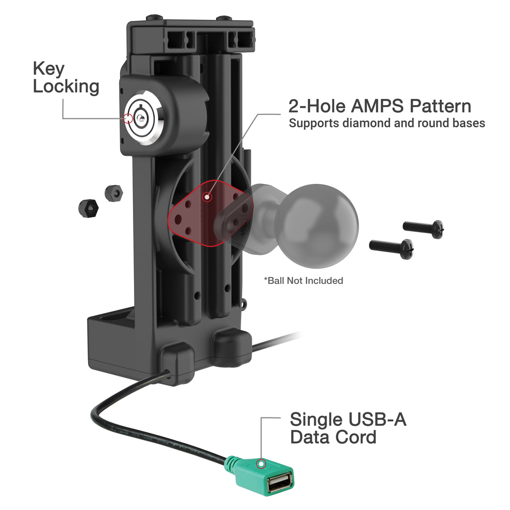GDS® Uni-Conn™ Vergrendelende Veerspanning Geladen Stroom + Enkele USB-A Dock - RAM Mounts RAM-GDS-DOCKL-V12-U1CPDU afbeelding 5