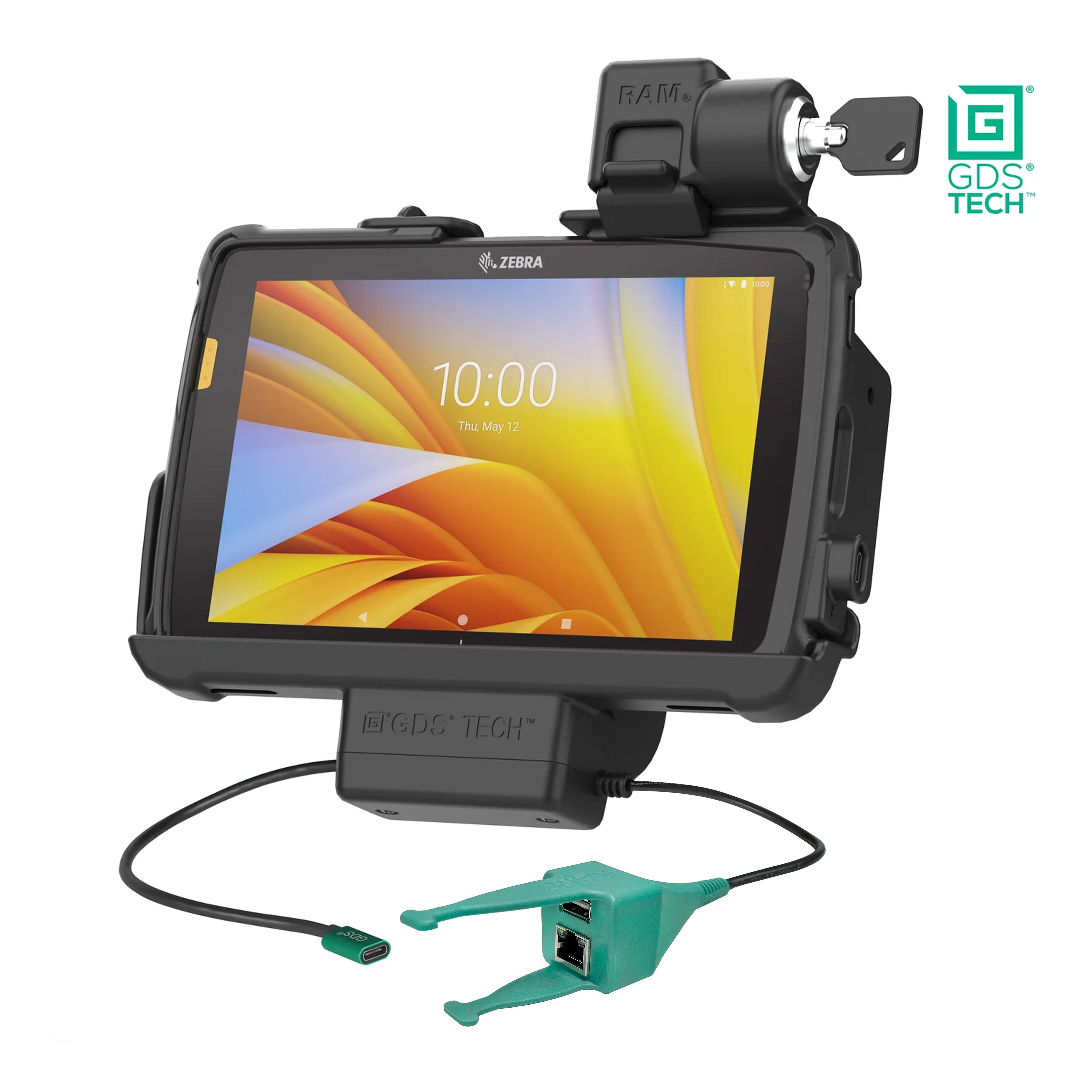 Vergrendelbare GDS® Dock + USB-A & RJ45 voor Zebra ET401 20,32 cm (8") met IntelliSkin® - RAM Mounts RAM-GDS-DOCKL-ZE20-RJ45AU afbeelding 1