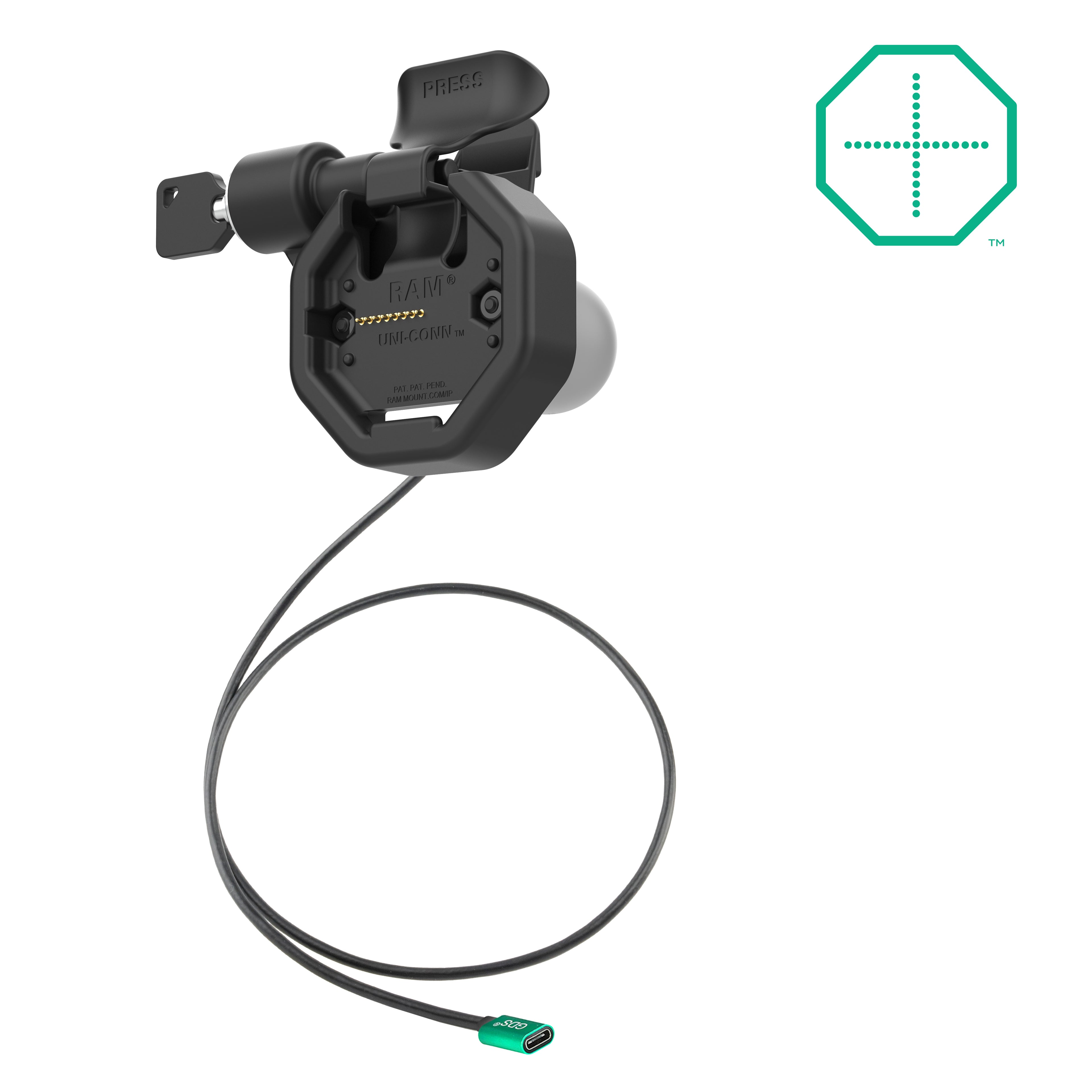 GDS uni conn gegoktioneerd linker vergrendelende dock met USB-C aansluiting - RAM Mounts RAM-GDS-DOCKLL-U3CPU