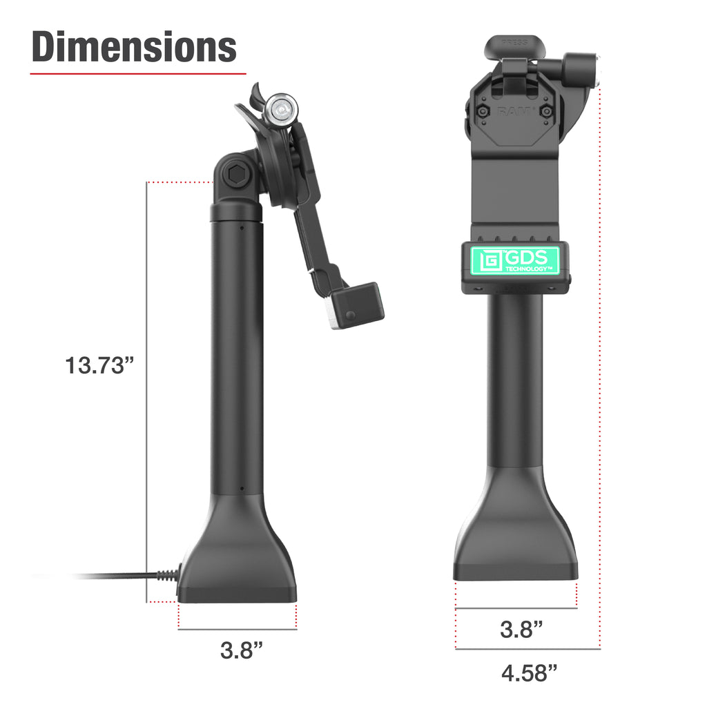 GDS® Uni-Conn™ 35,56 cm (14") Pedestal Dock met slot en oplaadfunctie voor USB-C - RAM Mounts RAM-GDS-DOCKLR-D11-14-U1C afbeelding 7