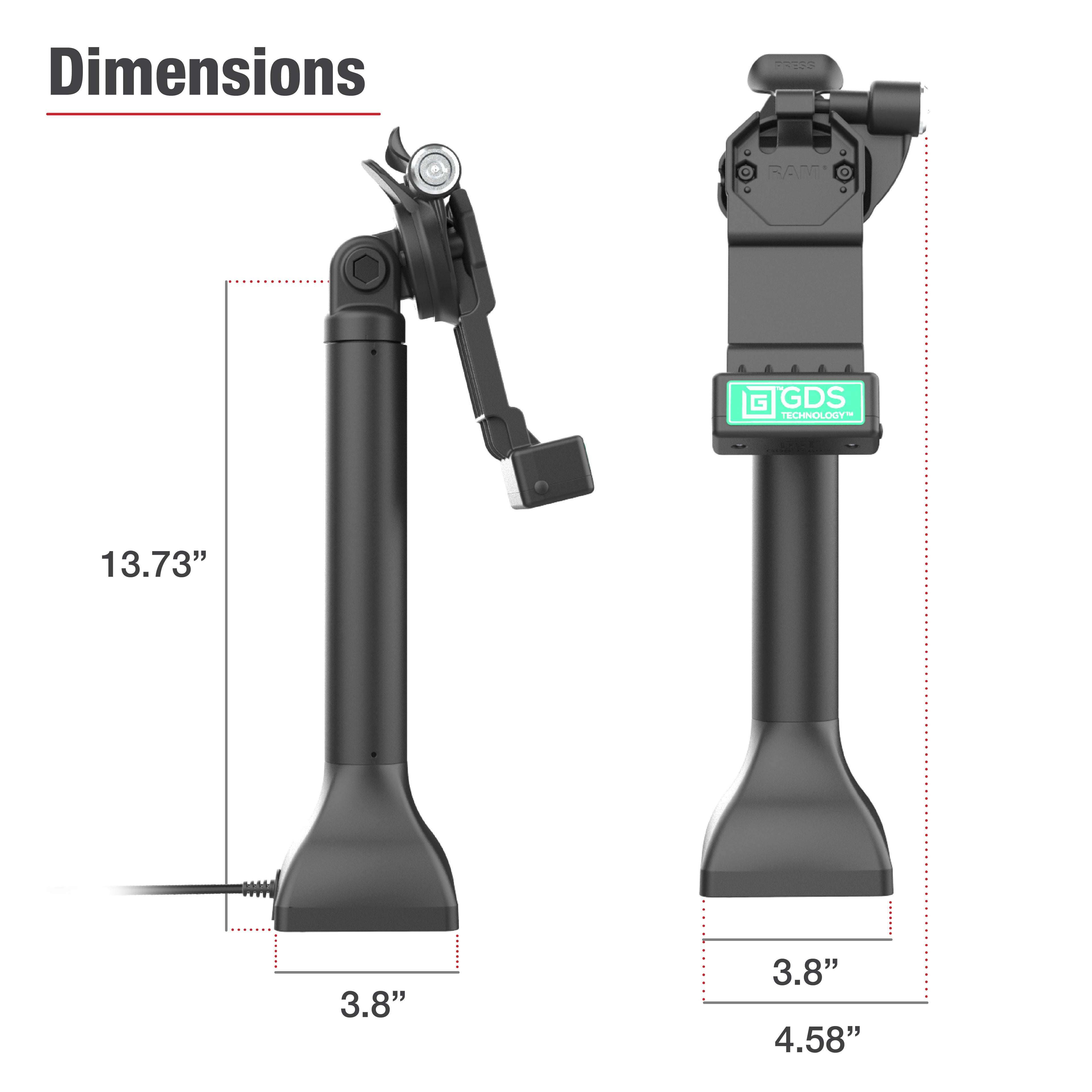 GDS® Uni-Conn™ 35,56 cm (14") Pedestal Dock met slot en oplaadfunctie via PoE - RAM Mounts RAM-GDS-DOCKLR-D11-14-U1E afbeelding 7