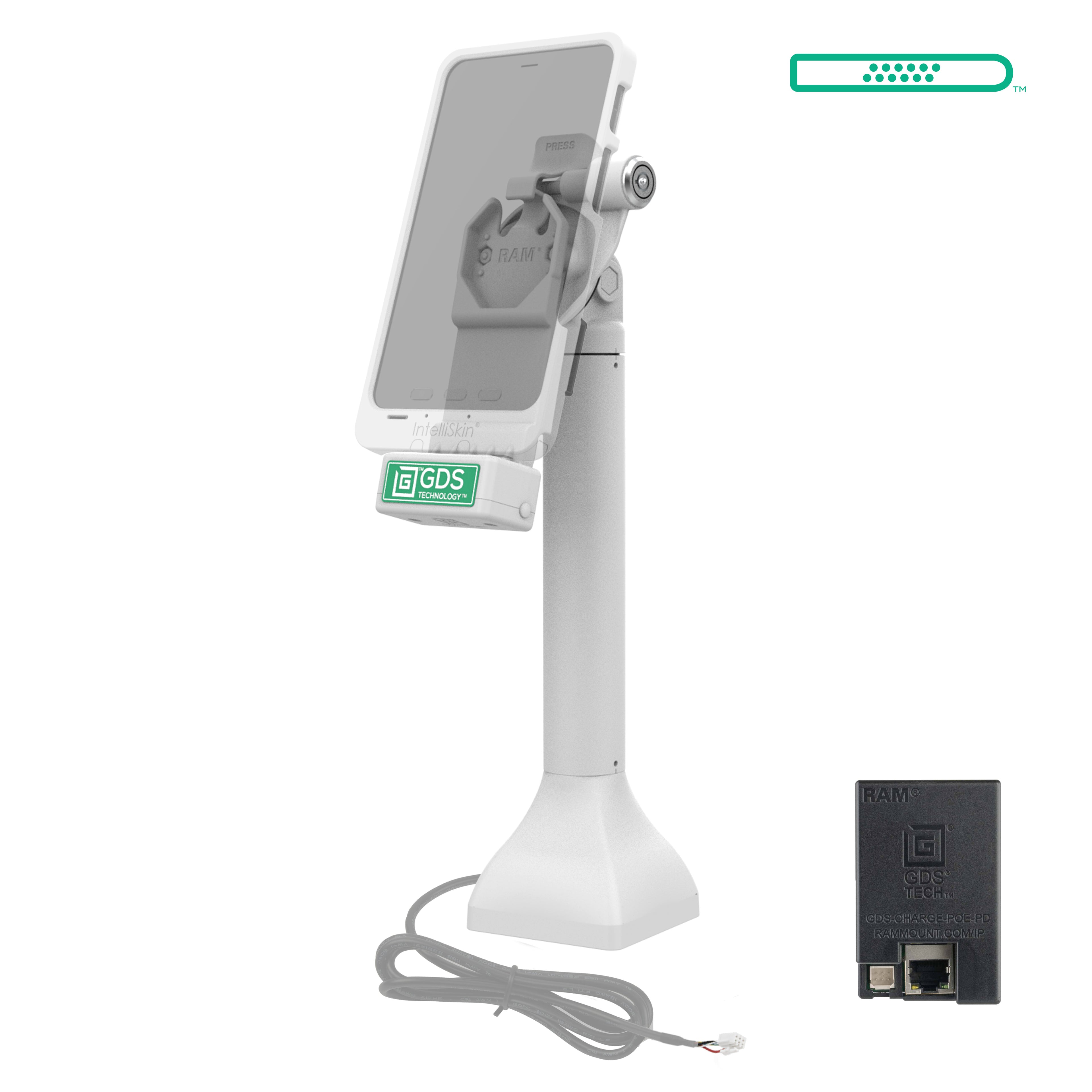 GDS® Uni-Conn™ 35,56 cm (14") Pedestal Dock met slot en oplaadfunctie via PoE - Grijs - RAM Mounts RAM-GDS-DOCKLR-D11-14-U1E-GRY afbeelding 2