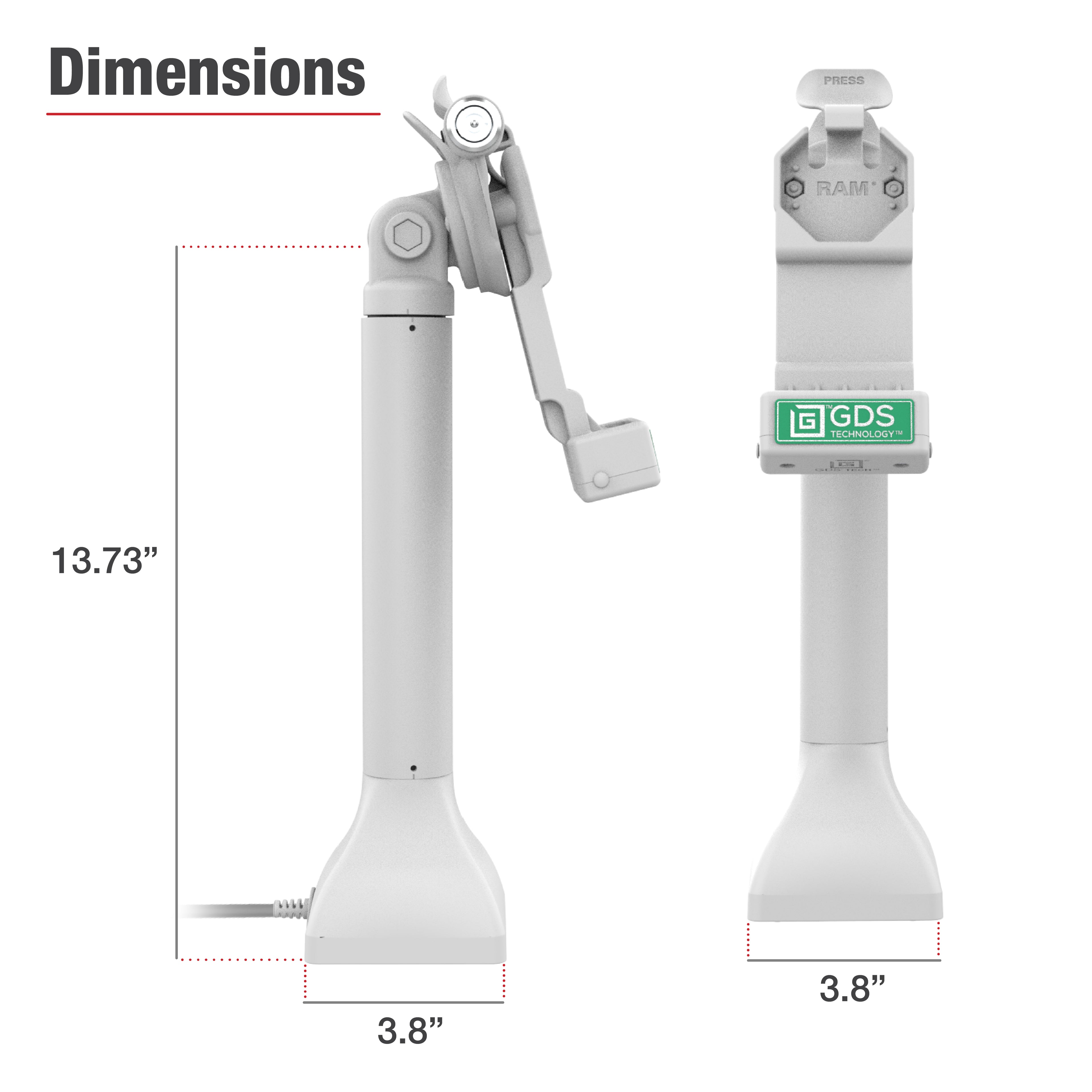 GDS® Uni-Conn™ 35,56 cm (14") Pedestal Dock met slot en oplaadfunctie via PoE - Grijs - RAM Mounts RAM-GDS-DOCKLR-D11-14-U1E-GRY afbeelding 7