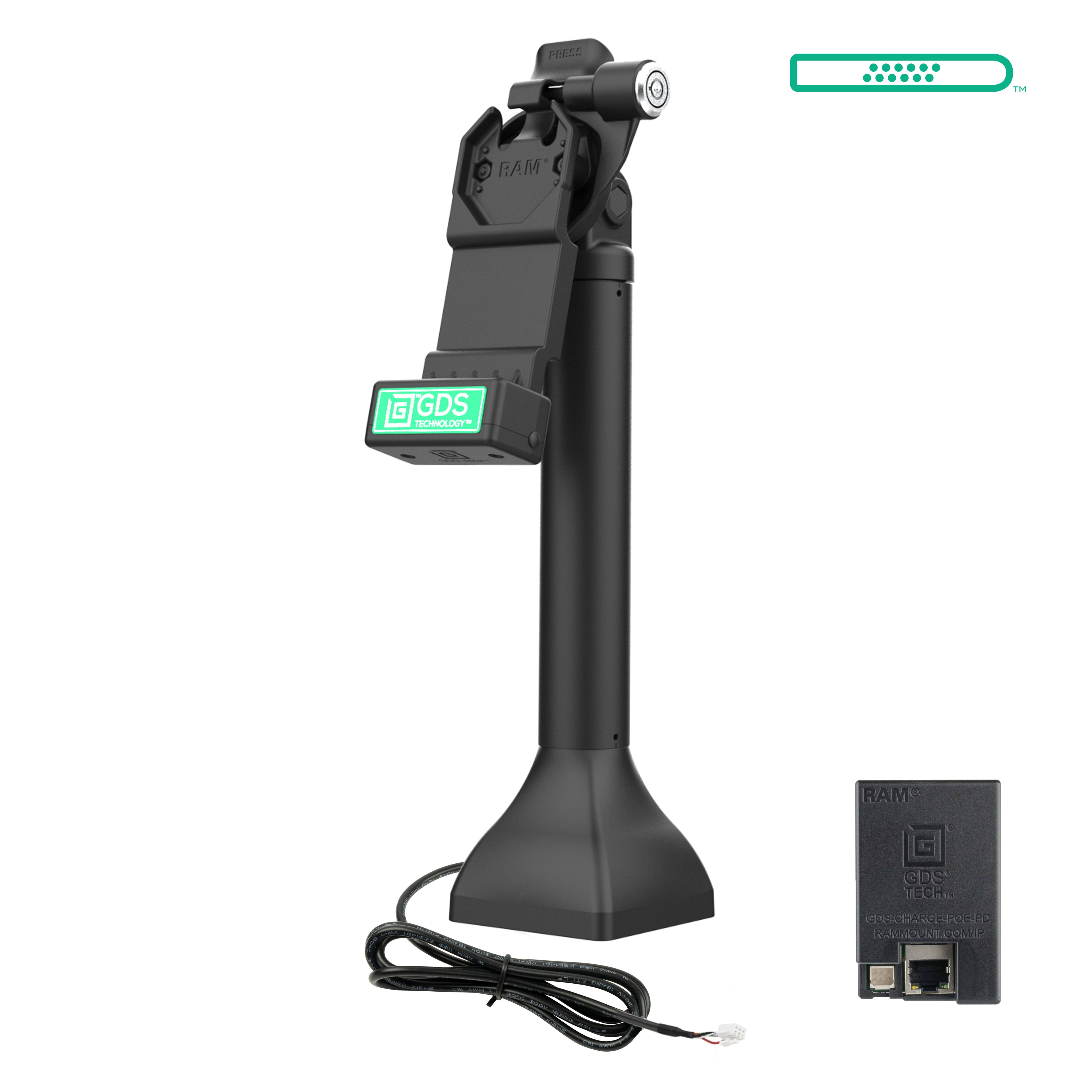 GDS® Uni-Conn™ 35,56 cm (14") Pedestal Dock met slot en oplaadfunctie via PoE - RAM Mounts RAM-GDS-DOCKLR-D11-14-U1E afbeelding 1