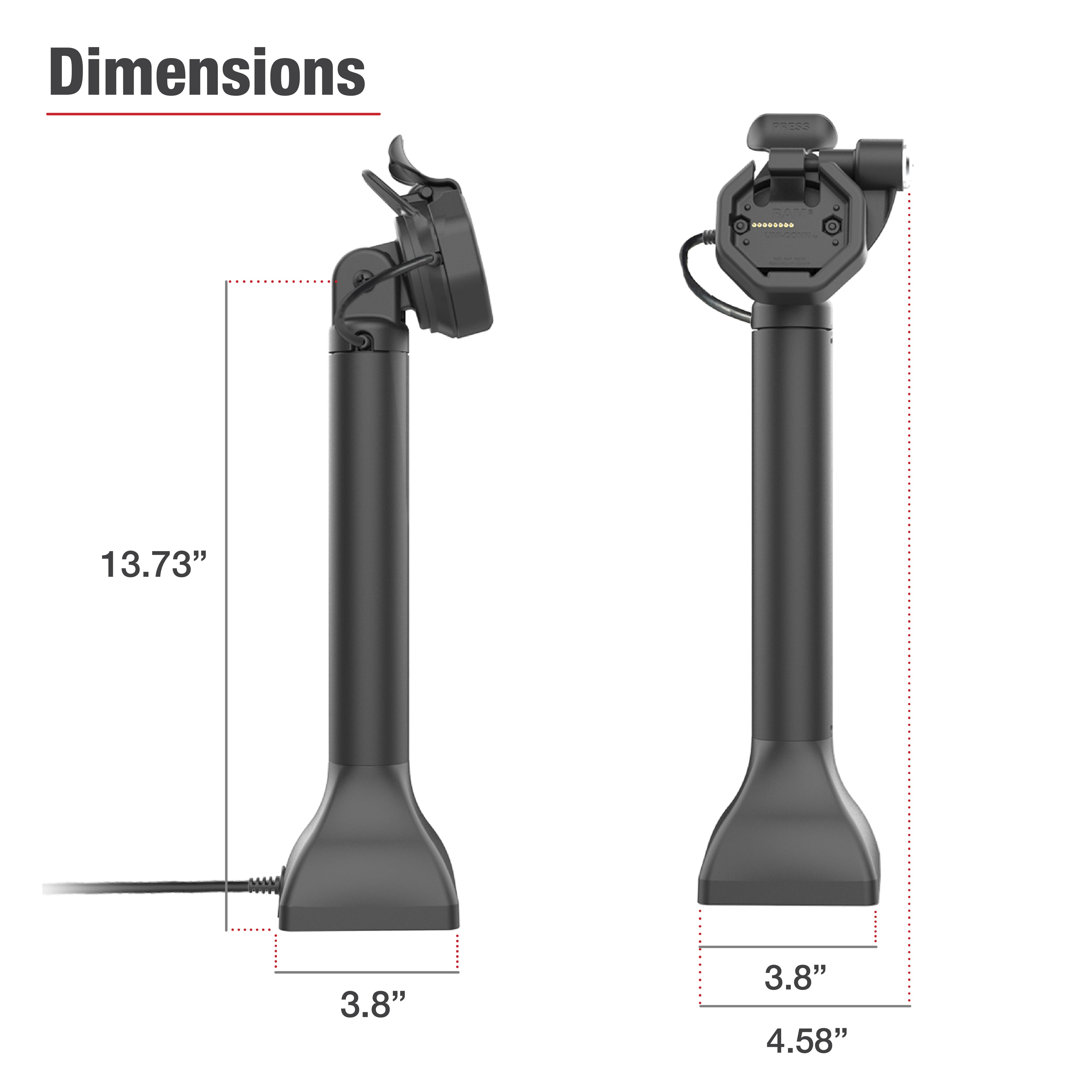 GDS® Uni-Conn™ 35,56 cm (14") Pedestal dock met slot en oplaadfunctie via USB-C - RAM Mounts RAM-GDS-DOCKLR-D11-14-U3C afbeelding 5