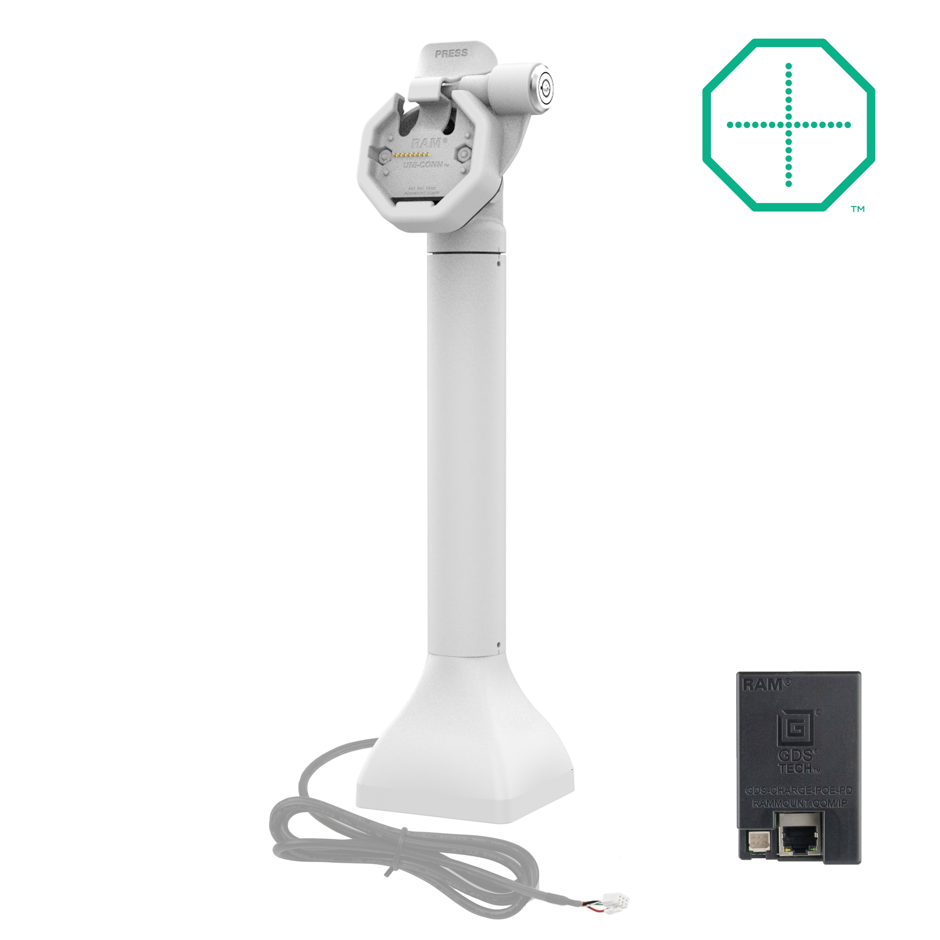 GDS® Uni-Conn™ 35,56 cm (14") Pedestal-Dock met slot en oplaadfunctie via PoE - Grijs - RAM Mounts RAM-GDS-DOCKLR-D11-14-U3E-GRY afbeelding 1