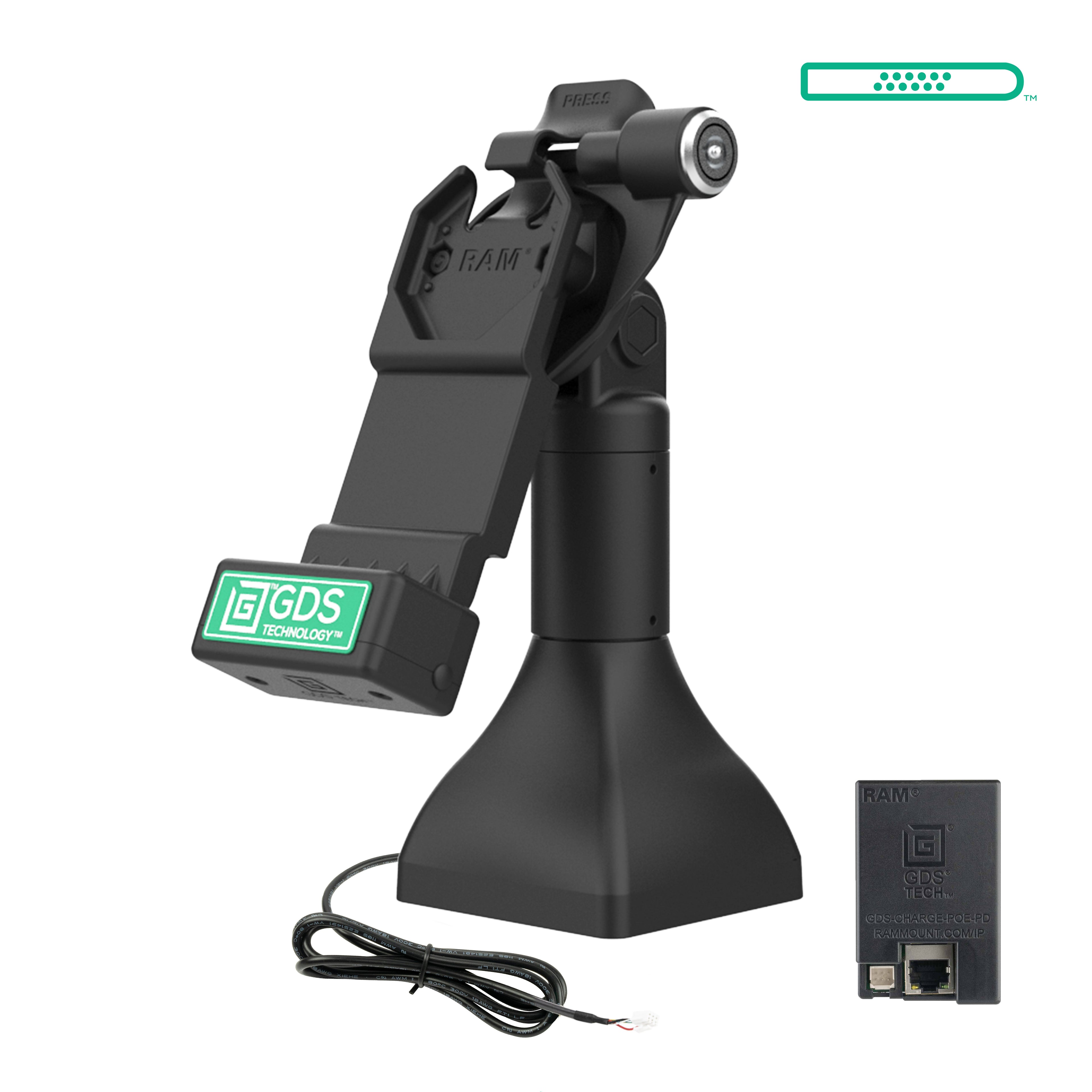 GDS® Uni-Conn™ 17,78 cm (7") Pedestal Dock met slot en oplaadfunctie via PoE - RAM Mounts RAM-GDS-DOCKLR-D11-7-U1E afbeelding 1