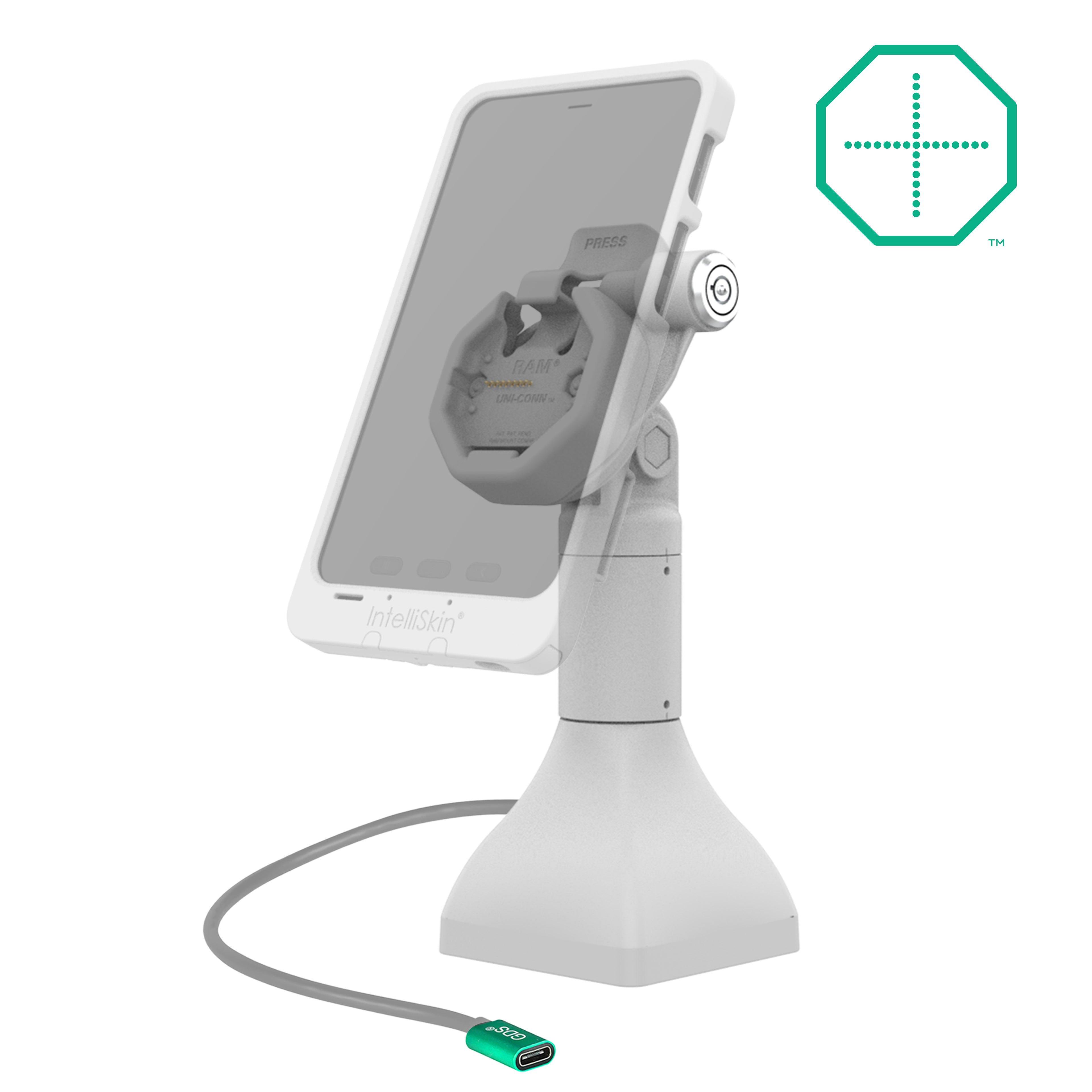 GDS® Uni-Conn™ 17,78 cm (7") Pedestal Dock met slot en oplaadfunctie via USB-C - Grijs - RAM Mounts RAM-GDS-DOCKLR-D11-7-U3C-GRY afbeelding 2