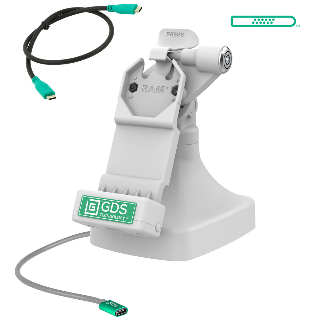 GDS uni conntrade kantel en draai kiosk dock met slot en oplaadfunctie via USB-C grijs - RAM Mounts RAM-GDS-DOCKLR-D14-U1C-GRY