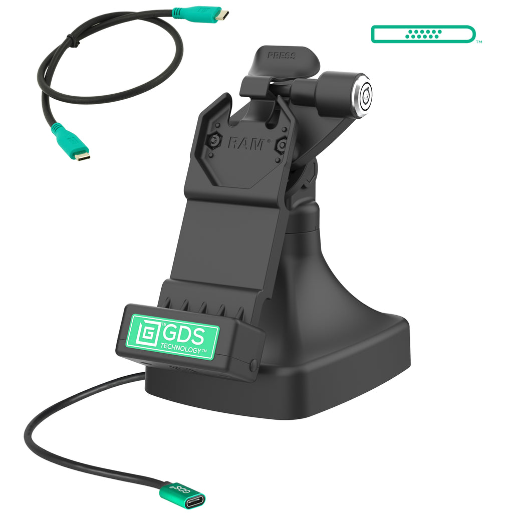 GDS uni conntrade kantel en draai kiosk dock met slot en oplaadfunctie via USB-C - RAM Mounts RAM-GDS-DOCKLR-D14-U1C