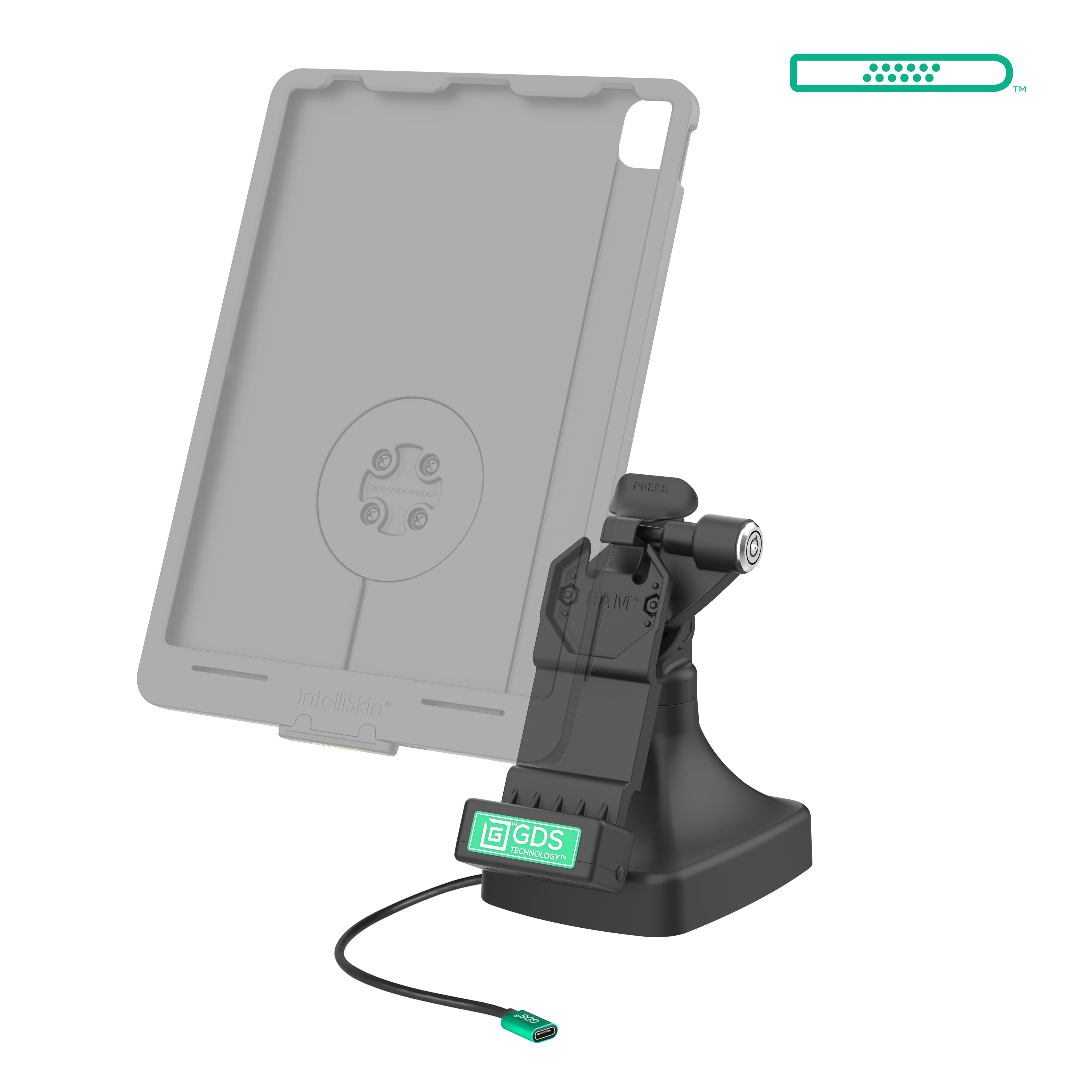 GDS® Uni-Conn™ Kantel- en Draai Kiosk Dock met slot en oplaadfunctie via USB-C - RAM Mounts RAM-GDS-DOCKLR-D14-U1C afbeelding 2
