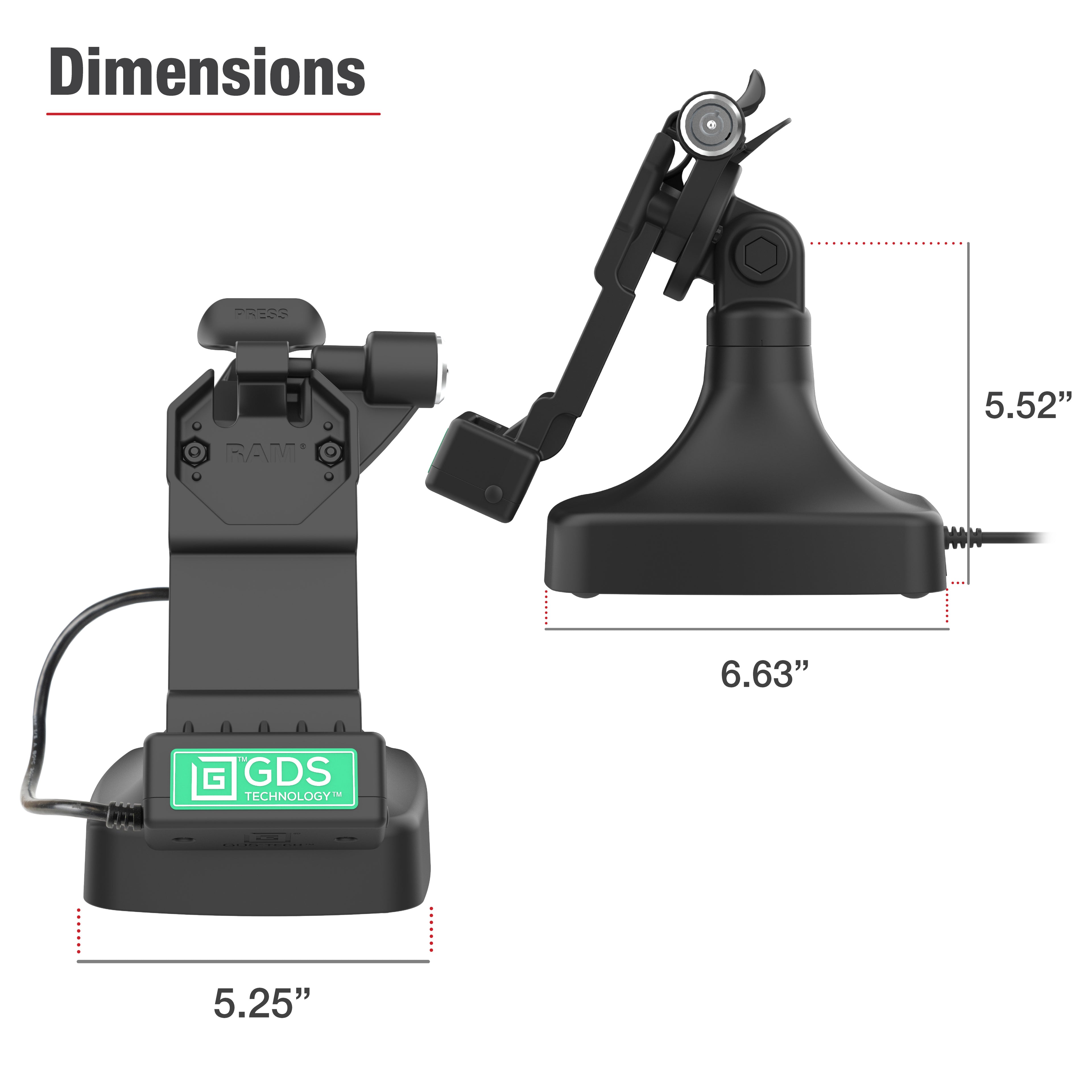 GDS® Uni-Conn™ Kantel- en Draai Kiosk Dock met slot en oplaadfunctie via USB-C - RAM Mounts RAM-GDS-DOCKLR-D14-U1C afbeelding 7