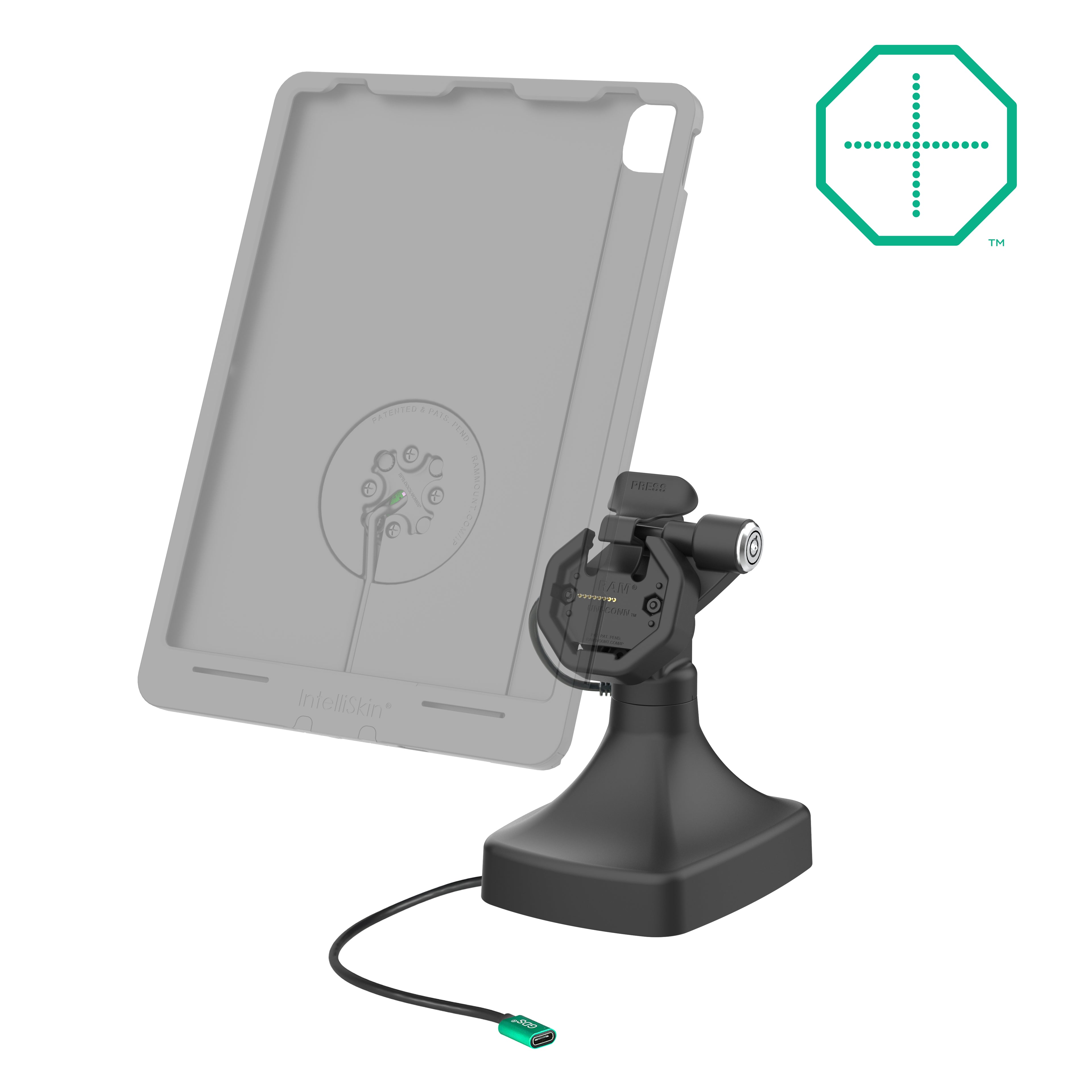 GDS® Uni-Conn™ Kantel- en Draai Kiosk Dock met slot en oplaadfunctie via USB-C - RAM Mounts RAM-GDS-DOCKLR-D14-U3C afbeelding 2