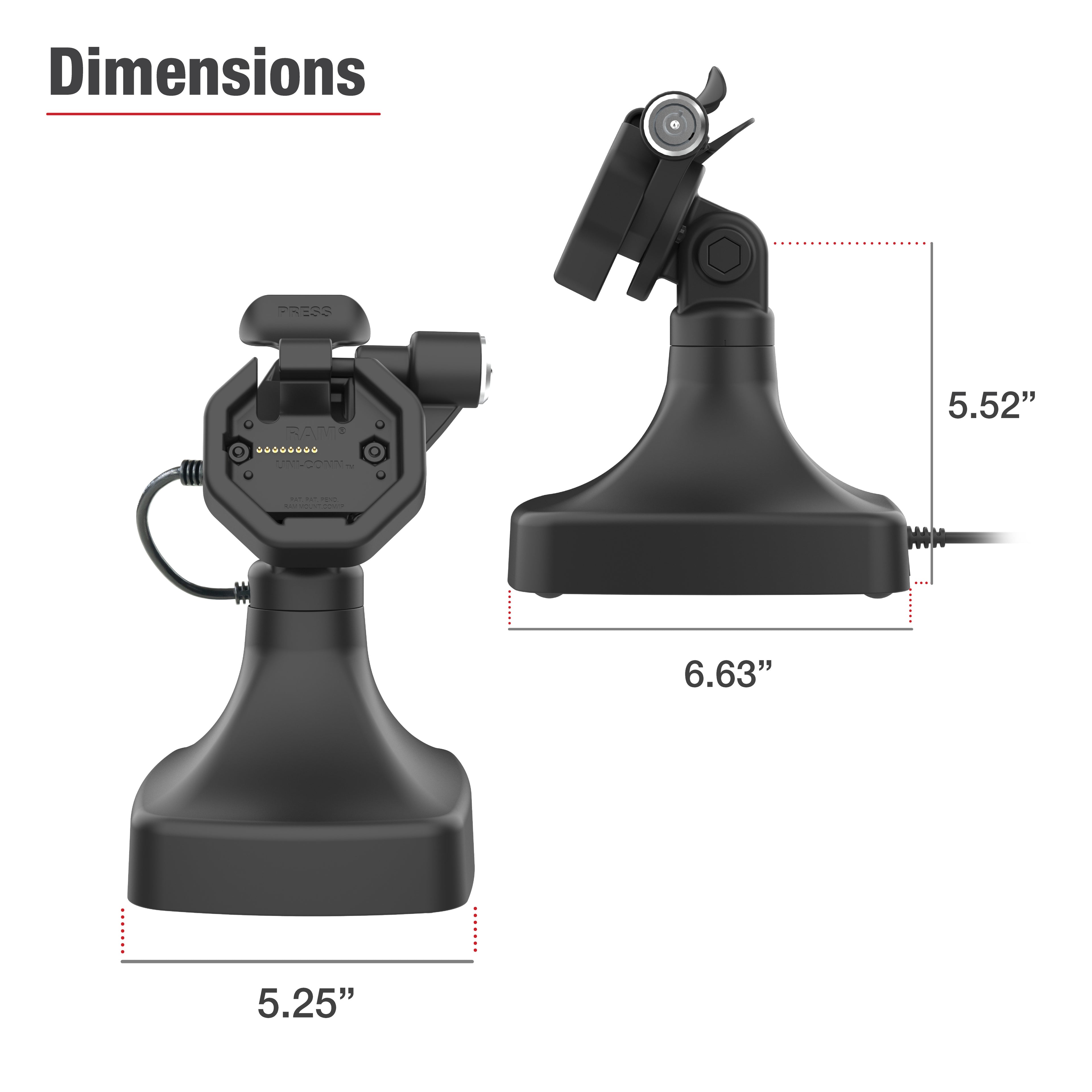GDS® Uni-Conn™ Kantel- en Draai Kiosk Dock met slot en oplaadfunctie via USB-C - RAM Mounts RAM-GDS-DOCKLR-D14-U3C afbeelding 7