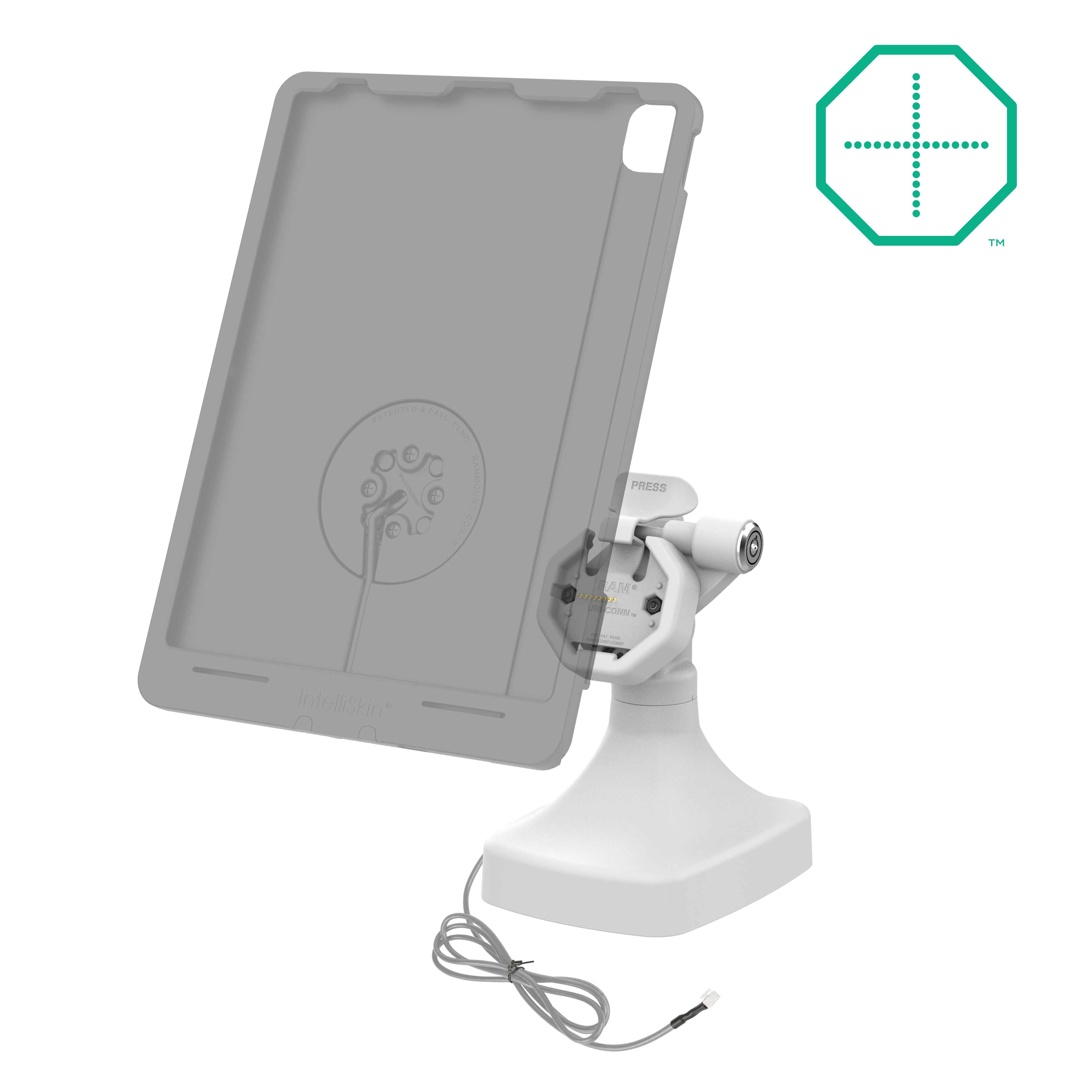 GDS® Uni-Conn™ Kantel- en Draai Kiosk Dock met slot en oplaadfunctie via PoE + data - Grijs - RAM Mounts RAM-GDS-DOCKLR-D14-U3E-2A-GRY afbeelding 2
