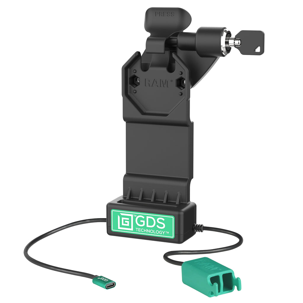GDS uni conn rechtse vergrendeldock dual USB a met ontgrendelingshendel - RAM Mounts RAM-GDS-DOCKLR-U1CD2U